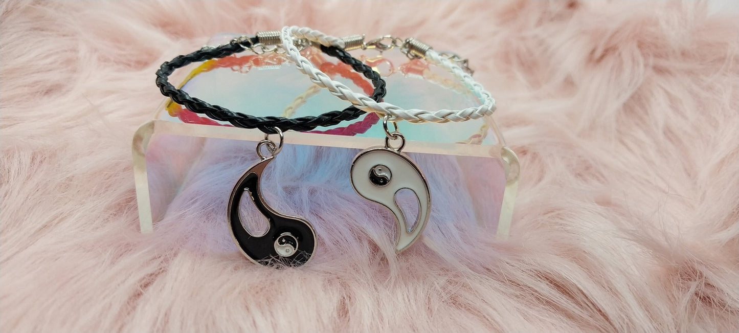 Best Friends Matching Yin Yang Charm Bracelets Gifts for 2 Friendship Bracelets For Her Y2k Style Black and White - Moon & Starr Handcrafted Jewelry && More!