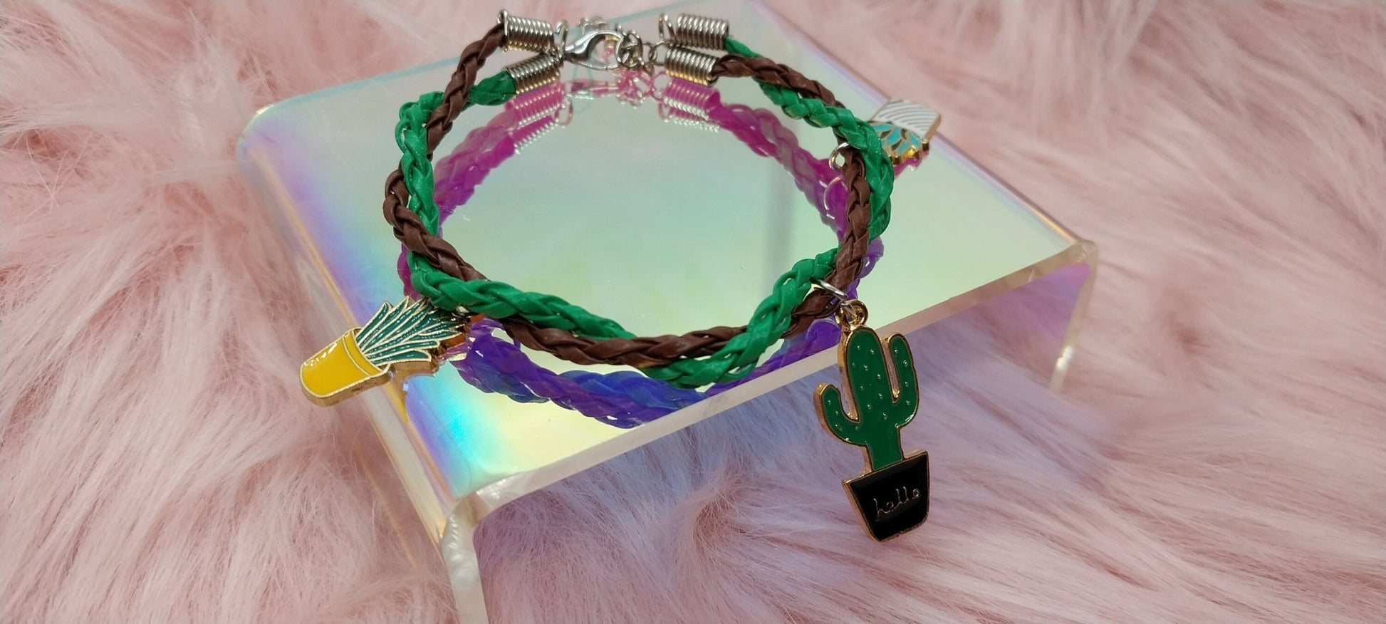 Cactus Charm Bracelet, 3 Charms, Gifts for Her, Charm Bracelets For Women, Plant Lover Jewelry, Unique Handmade Jewelry - Moon & Starr Handcrafted Jewelry && More!