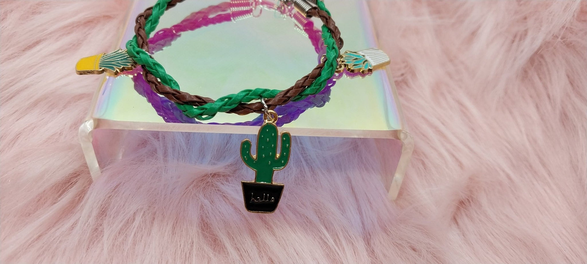 Cactus Charm Bracelet, 3 Charms, Gifts for Her, Charm Bracelets For Women, Plant Lover Jewelry, Unique Handmade Jewelry - Moon & Starr Handcrafted Jewelry && More!