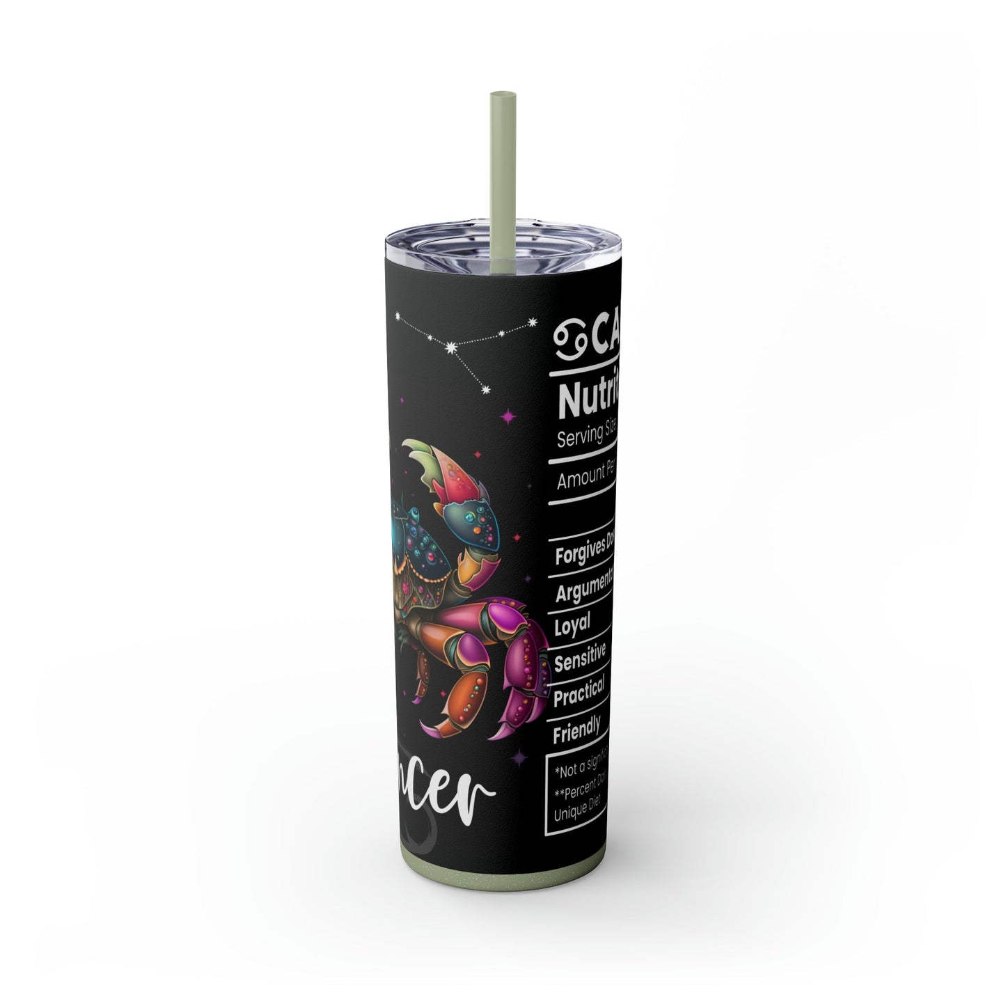 Cancer Nutrition Facts Skinny Tumbler with Straw, 20oz - Moon & Starr Handcrafted Jewelry && More!