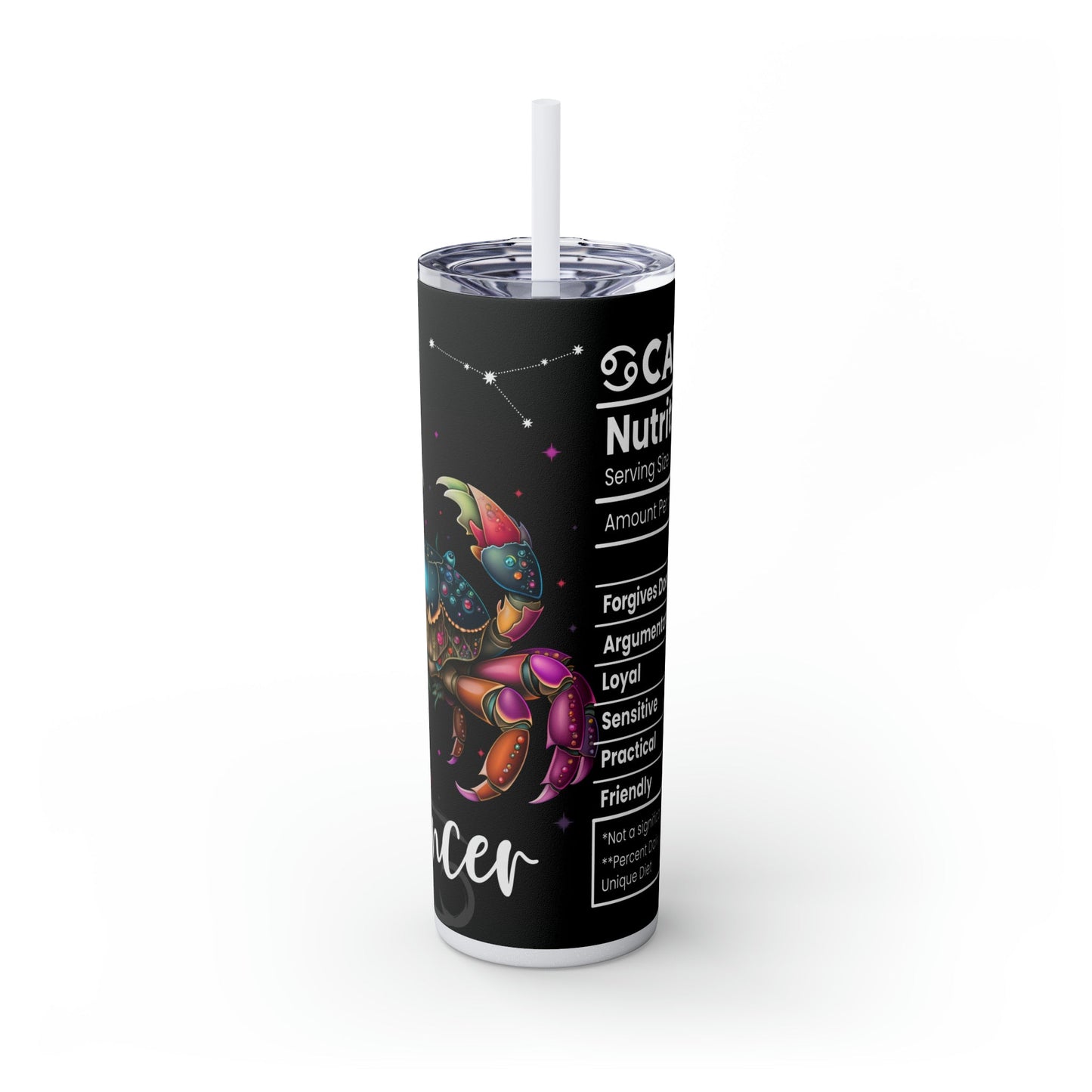 Cancer Nutrition Facts Skinny Tumbler with Straw, 20oz - Moon & Starr Handcrafted Jewelry && More!