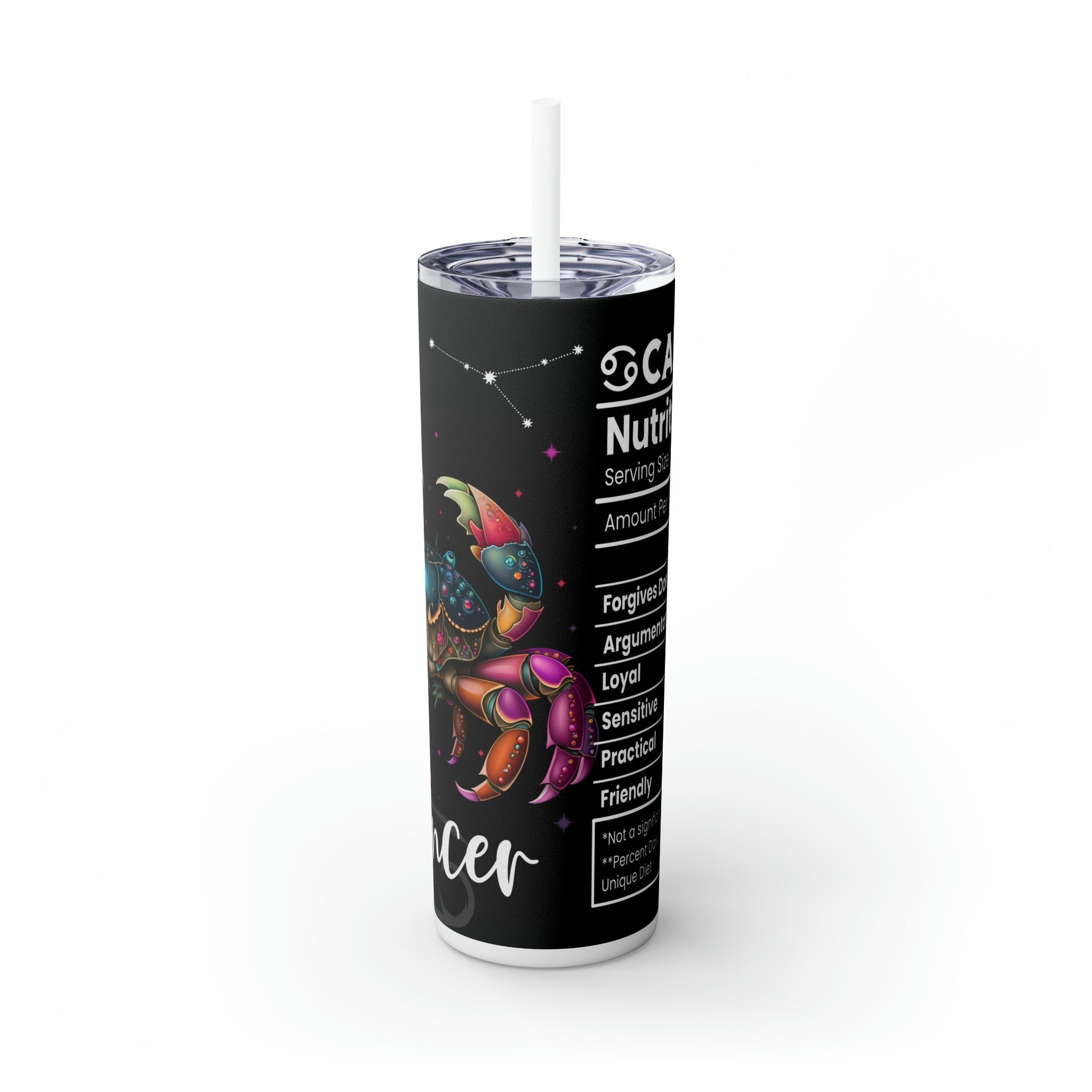 Cancer Nutrition Facts Skinny Tumbler with Straw, 20oz - Moon & Starr Handcrafted Jewelry && More!