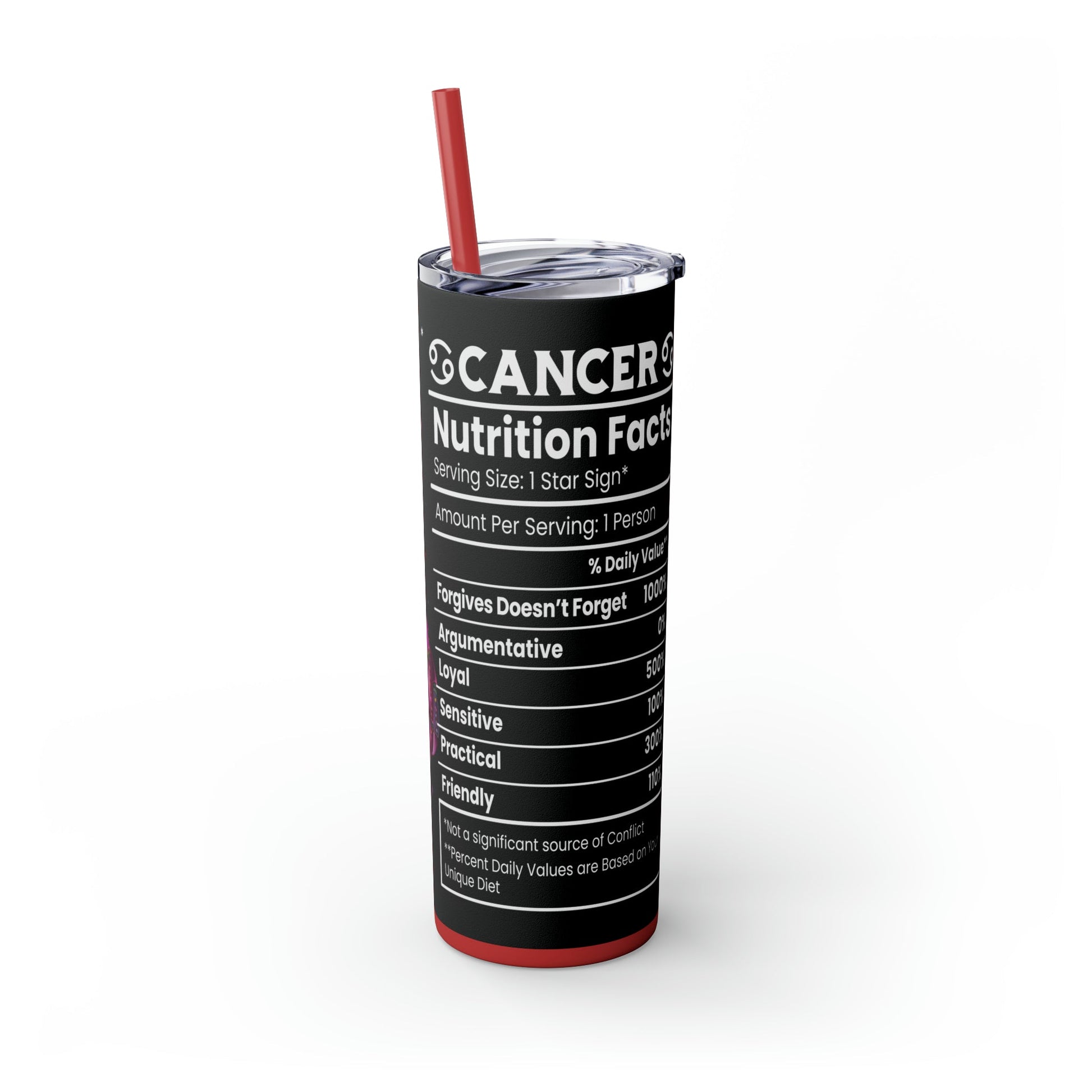 Cancer Nutrition Facts Skinny Tumbler with Straw, 20oz - Moon & Starr Handcrafted Jewelry && More!