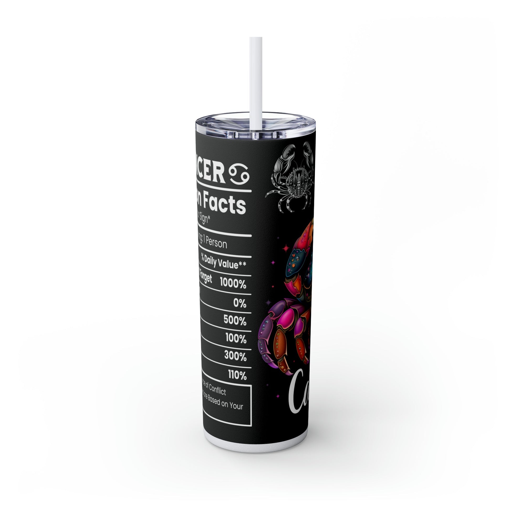 Cancer Nutrition Facts Skinny Tumbler with Straw, 20oz - Moon & Starr Handcrafted Jewelry && More!