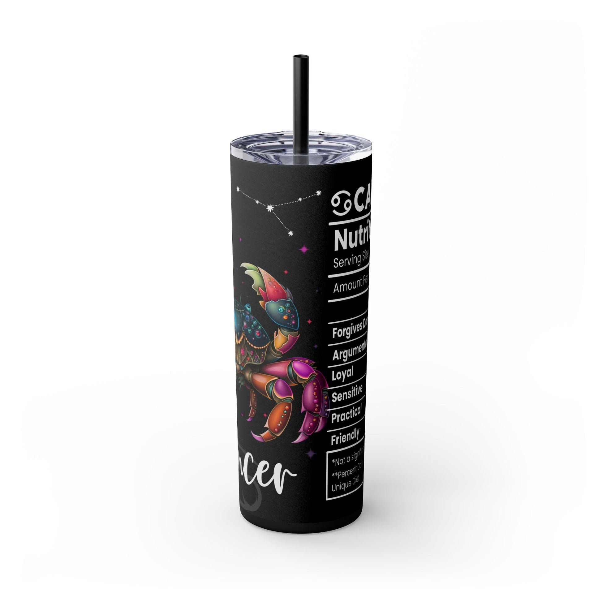 Cancer Nutrition Facts Skinny Tumbler with Straw, 20oz - Moon & Starr Handcrafted Jewelry && More!