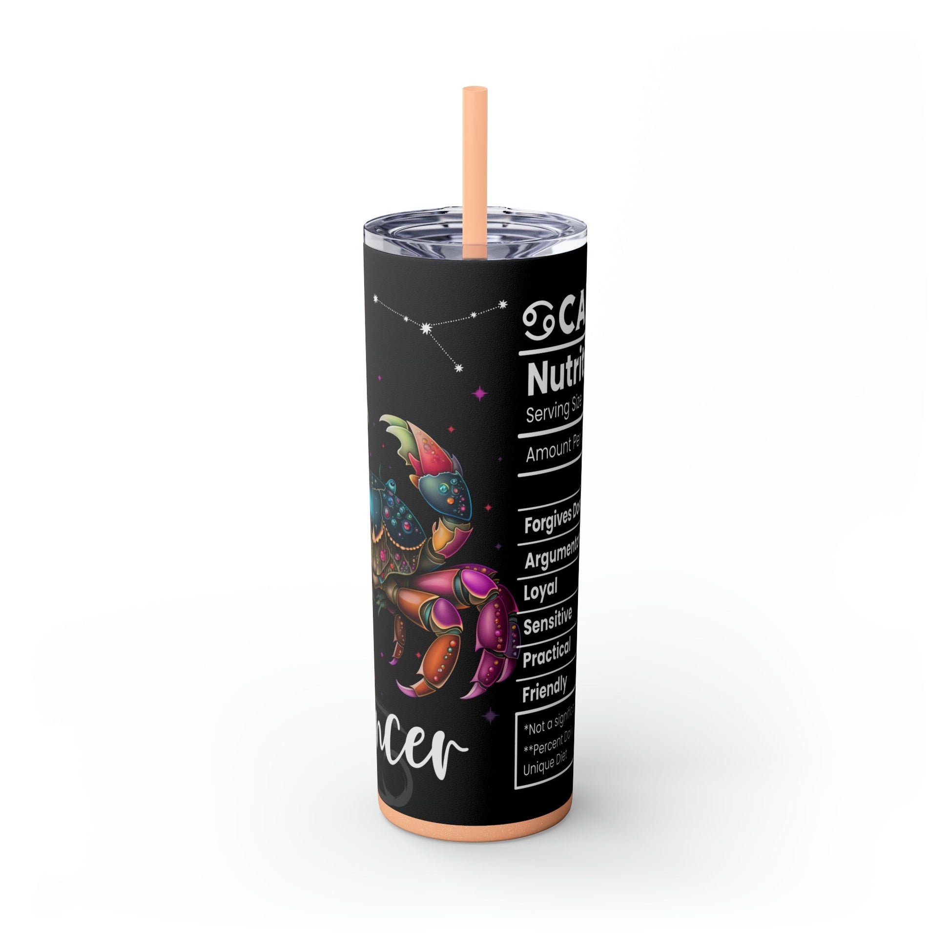 Cancer Nutrition Facts Skinny Tumbler with Straw, 20oz - Moon & Starr Handcrafted Jewelry && More!