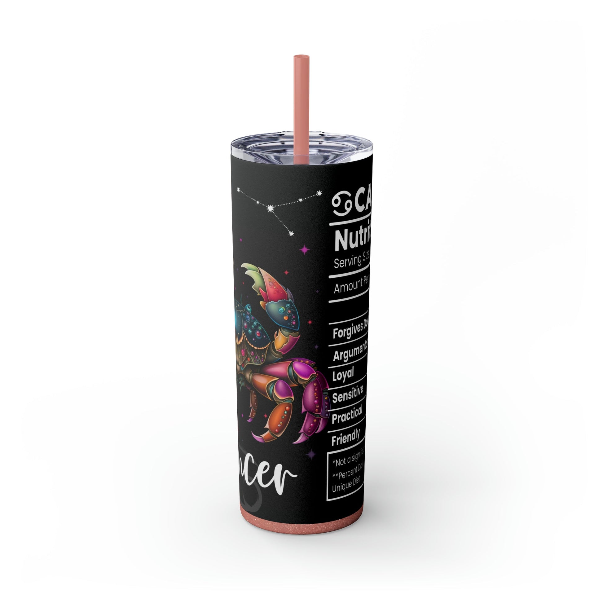 Cancer Nutrition Facts Skinny Tumbler with Straw, 20oz - Moon & Starr Handcrafted Jewelry && More!