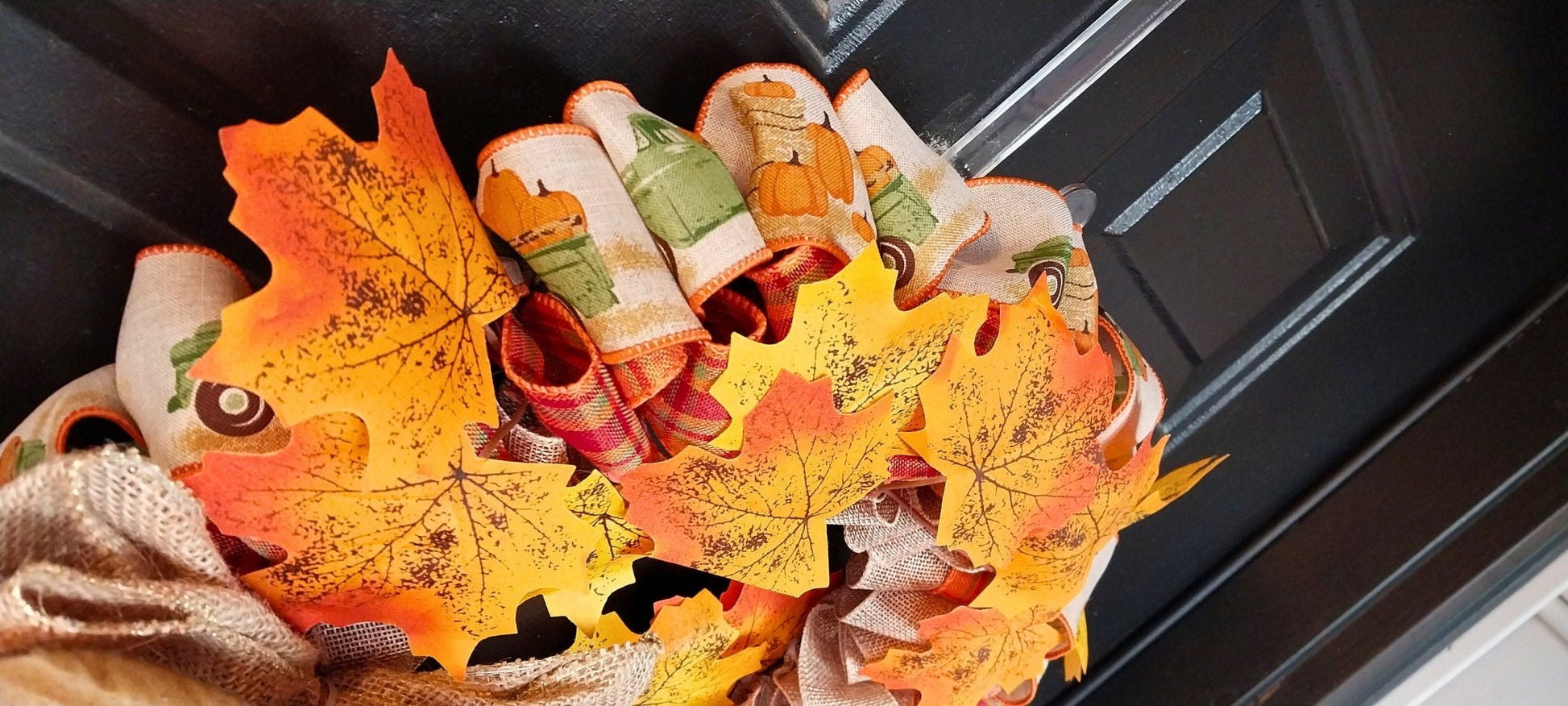 Country Farmhouse Autumn Leaves Hay Bales & Pumpkins Busy Festive Fall Wreath For Front Door Decoration - Moon & Starr Handcrafted Jewelry && More!