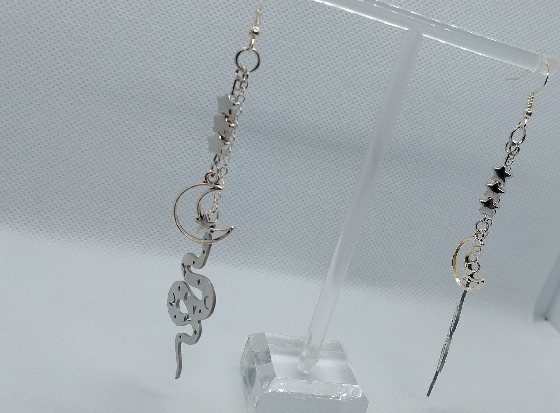 Double Chain Dangle Snake, Moon, And Stars Earrings - Moon & Starr Handcrafted Jewelry && More!