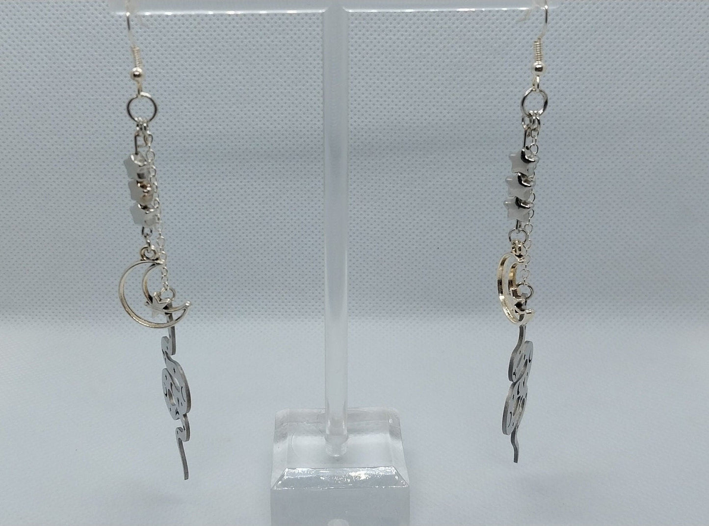 Double Chain Dangle Snake, Moon, And Stars Earrings - Moon & Starr Handcrafted Jewelry && More!