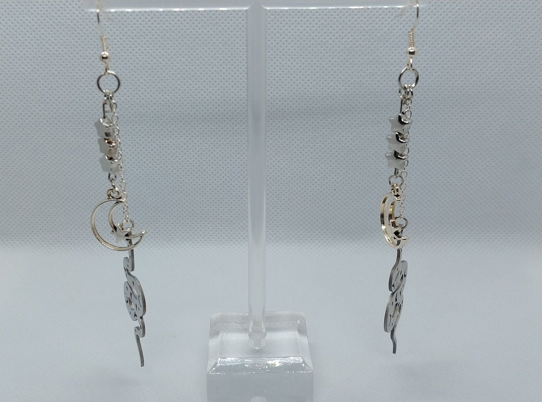 Double Chain Dangle Snake, Moon, And Stars Earrings - Moon & Starr Handcrafted Jewelry && More!