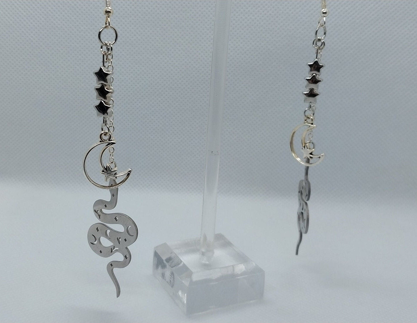 Double Chain Dangle Snake, Moon, And Stars Earrings - Moon & Starr Handcrafted Jewelry && More!