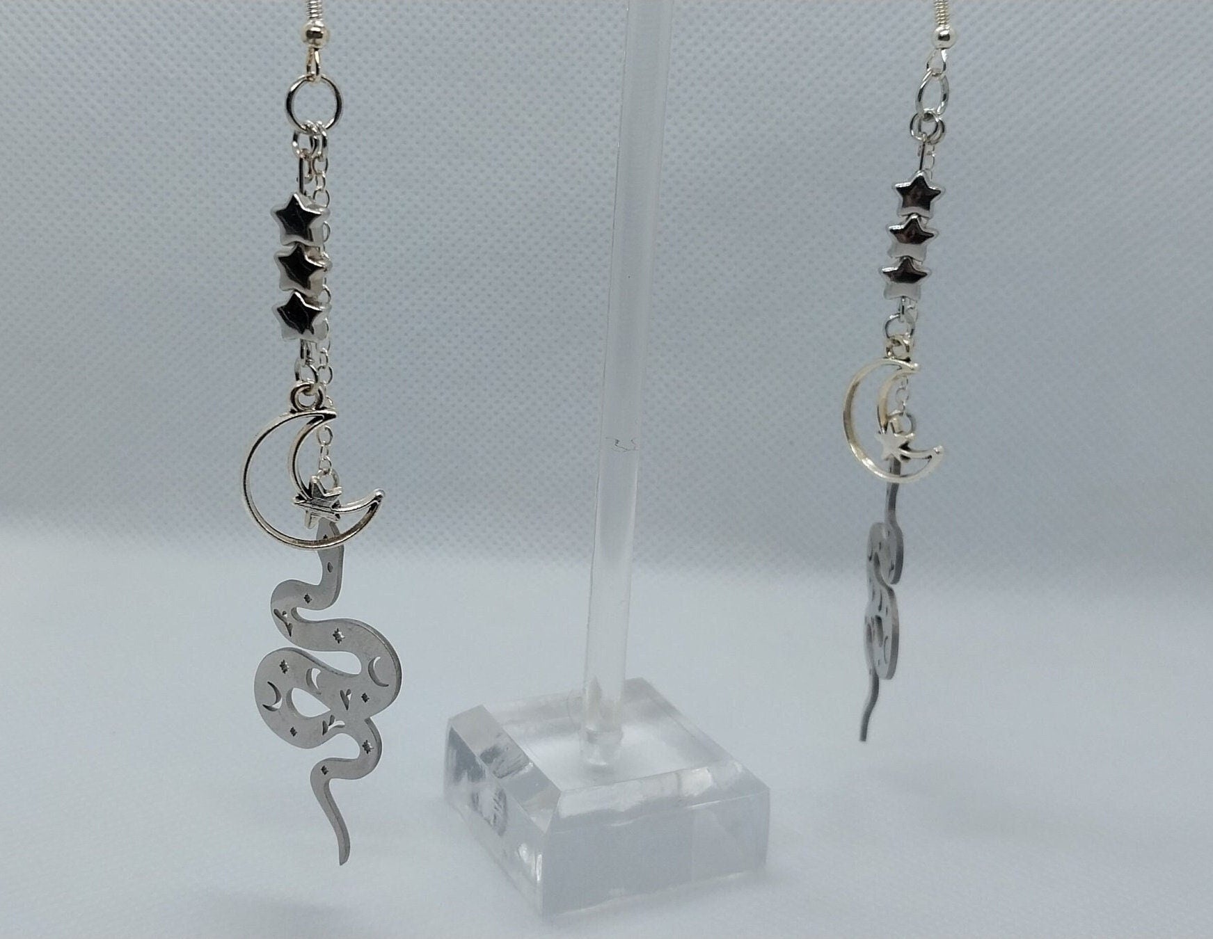 Double Chain Dangle Snake, Moon, And Stars Earrings - Moon & Starr Handcrafted Jewelry && More!