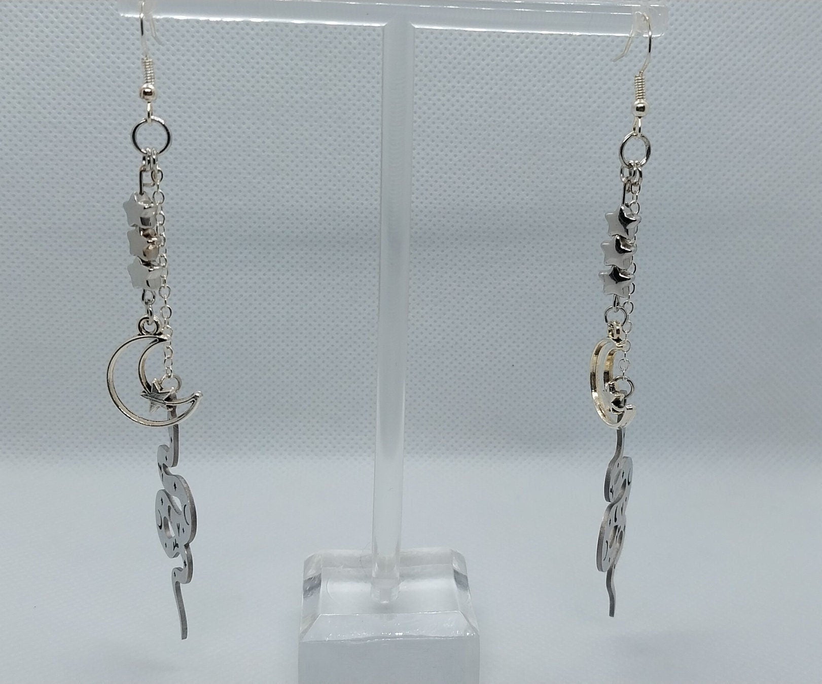 Double Chain Dangle Snake, Moon, And Stars Earrings - Moon & Starr Handcrafted Jewelry && More!