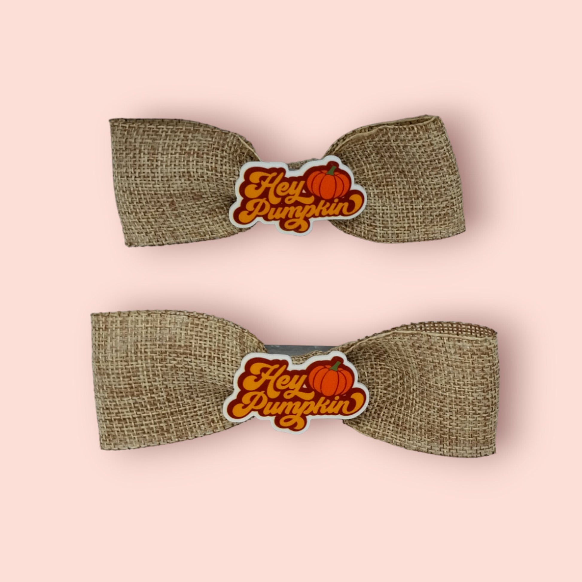 Extra Large Handmade Burlap Ribbon Autumn Themed &quot;Hey Pumpkin&quot; Alligator Clip Bows For Girls Or Women, Single Or Set - Moon & Starr Handcrafted Jewelry && More!