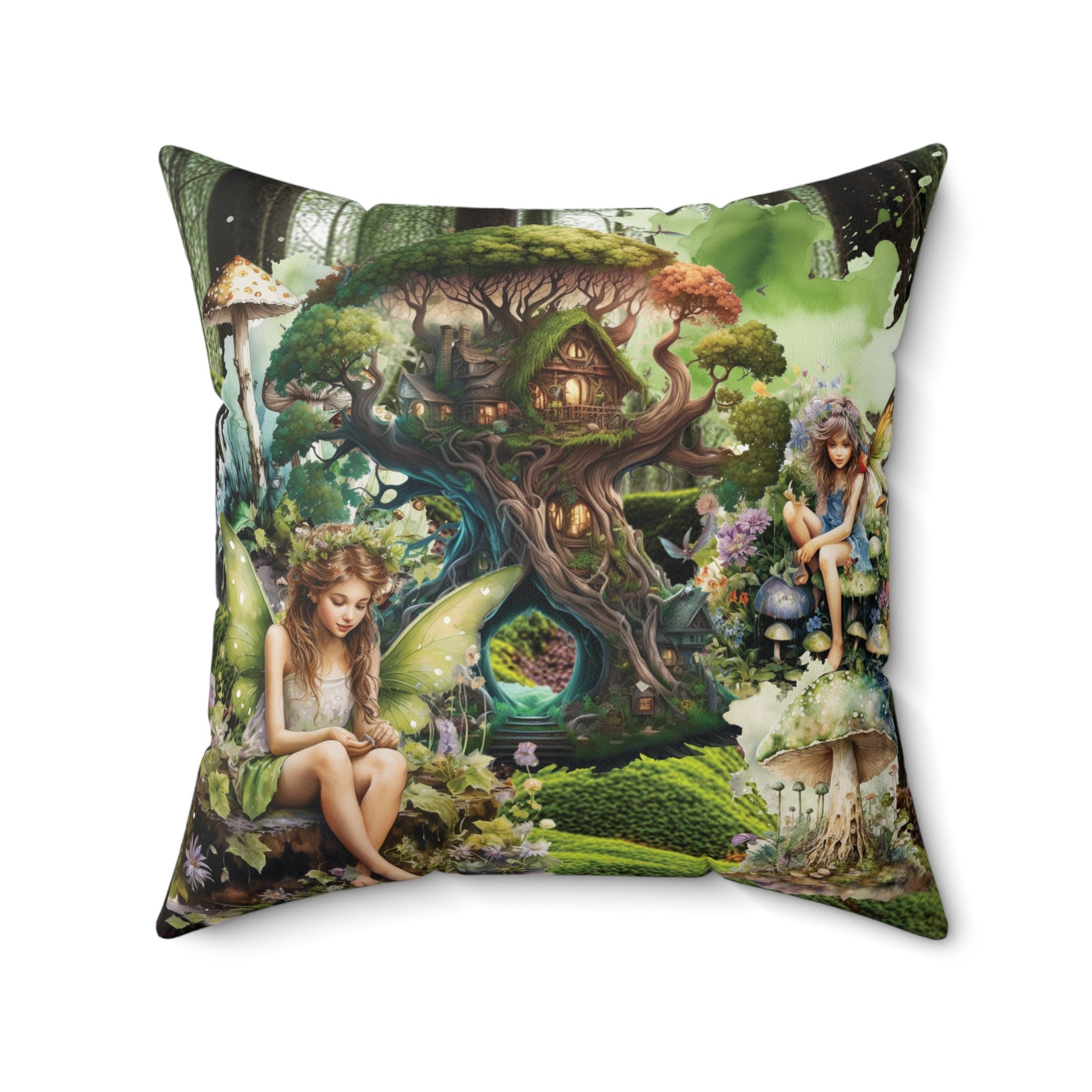 Fairy Forest Theme Spun Polyester Square Pillow - Moon & Starr Handcrafted Jewelry && More!