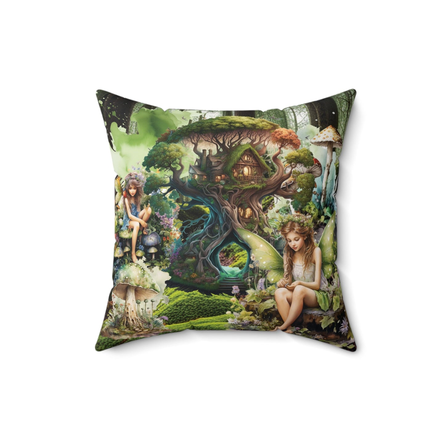 Fairy Forest Theme Spun Polyester Square Pillow - Moon & Starr Handcrafted Jewelry && More!