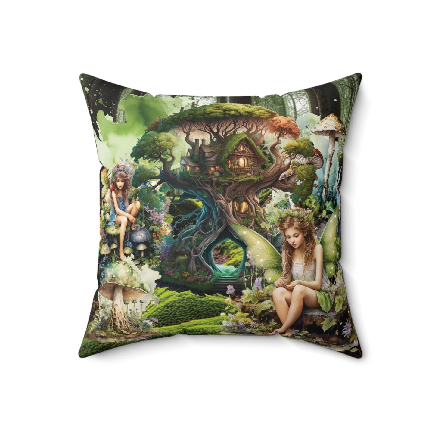 Fairy Forest Theme Spun Polyester Square Pillow - Moon & Starr Handcrafted Jewelry && More!