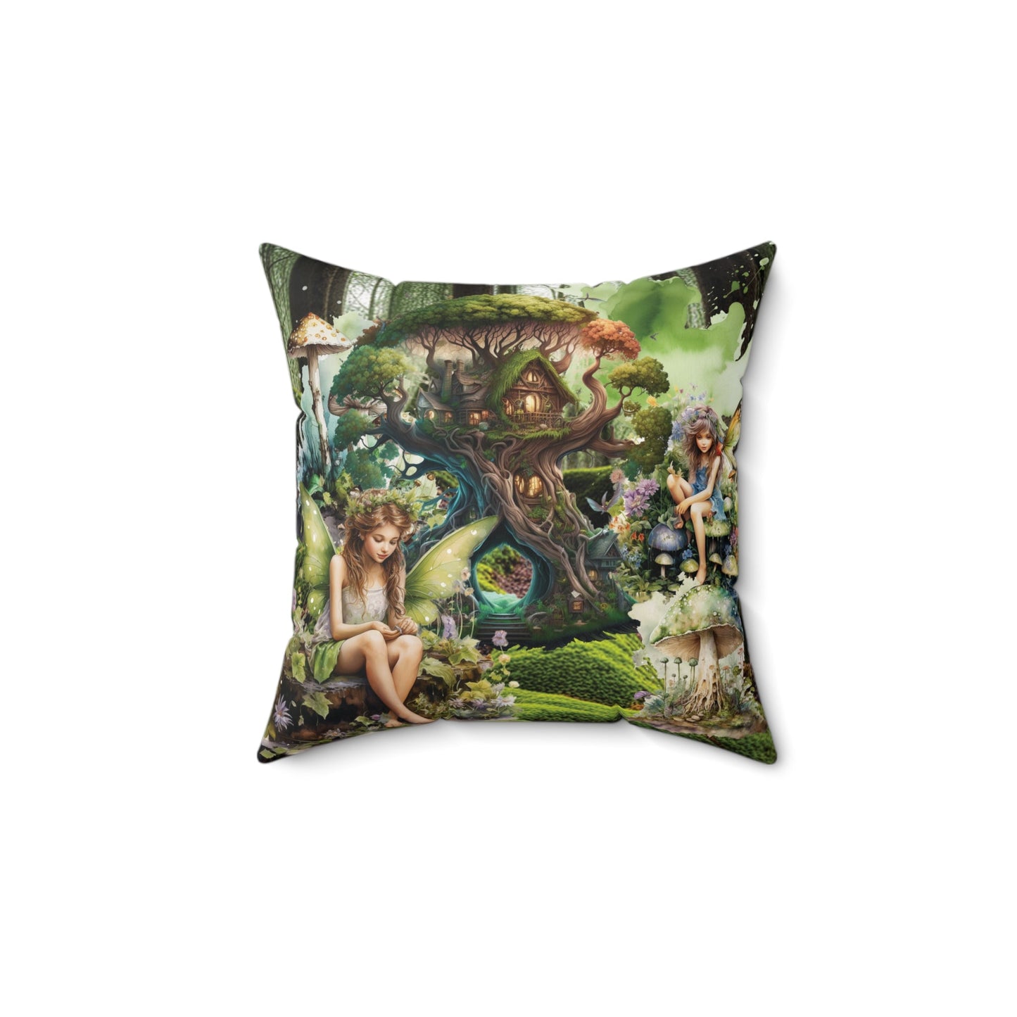 Fairy Forest Theme Spun Polyester Square Pillow - Moon & Starr Handcrafted Jewelry && More!