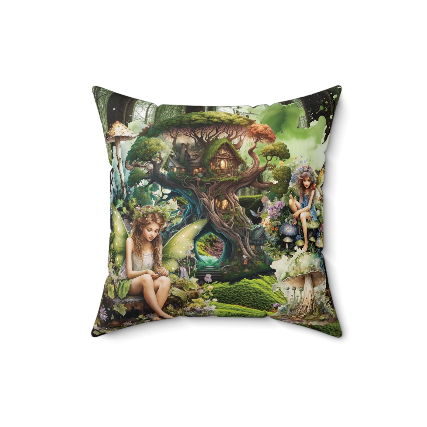 Fairy Forest Theme Spun Polyester Square Pillow - Moon & Starr Handcrafted Jewelry && More!