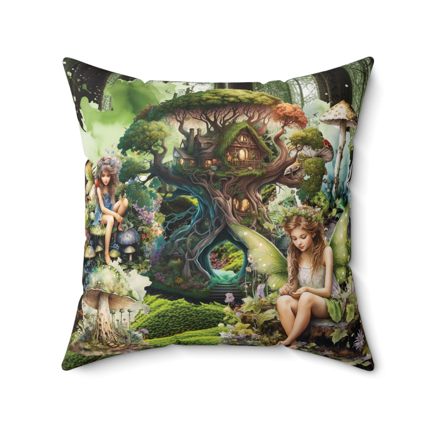 Fairy Forest Theme Spun Polyester Square Pillow - Moon & Starr Handcrafted Jewelry && More!