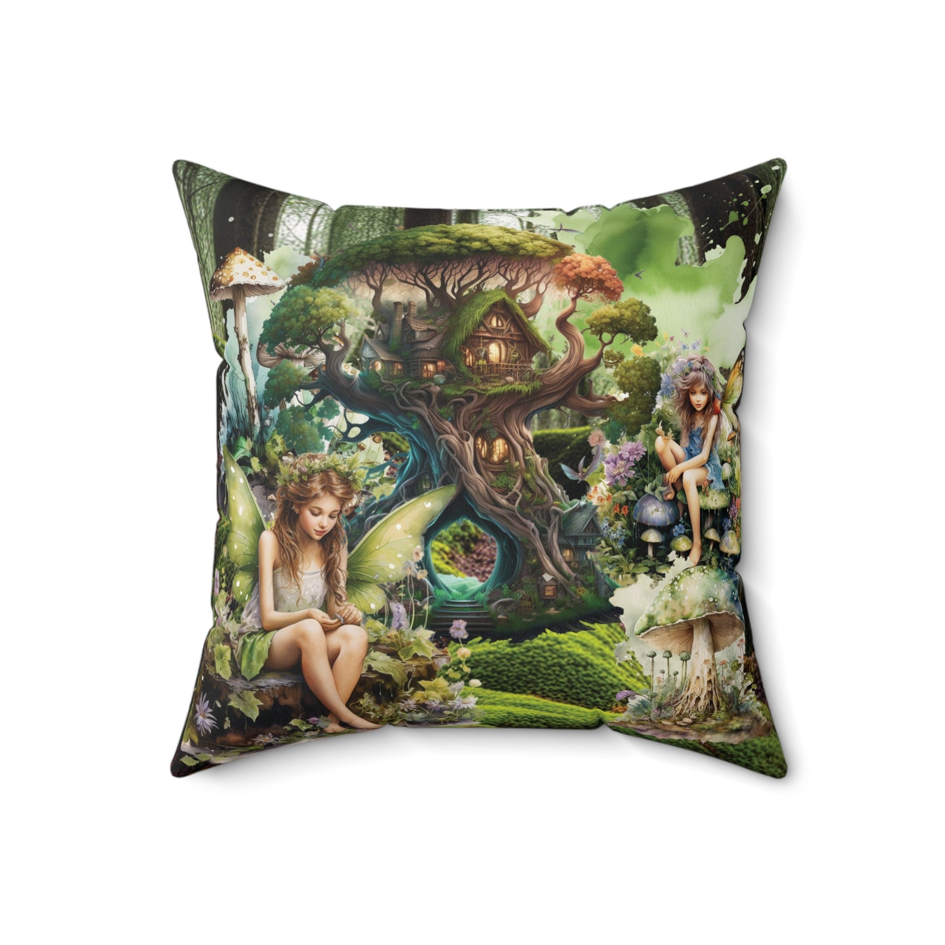 Fairy Forest Theme Spun Polyester Square Pillow - Moon & Starr Handcrafted Jewelry && More!