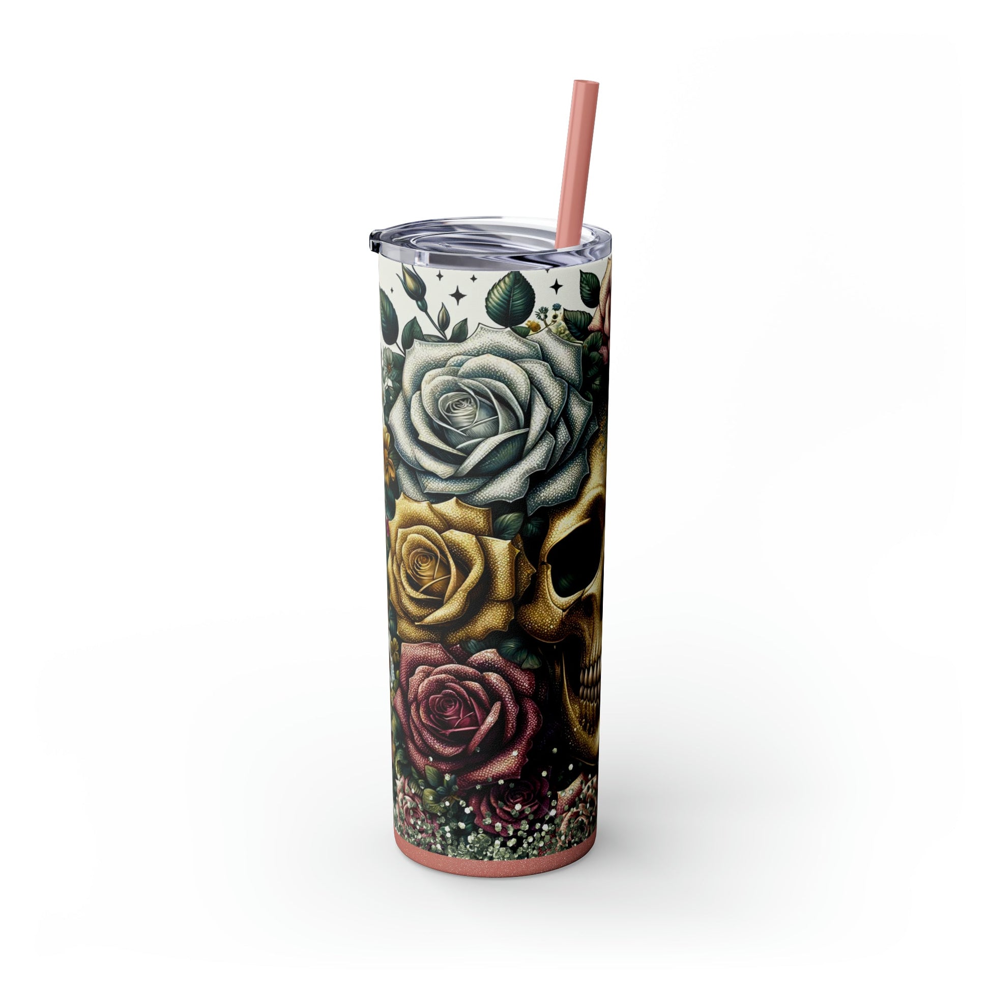 Floral Skull Skinny Tumbler with Straw, 20oz - Moon & Starr Handcrafted Jewelry && More!