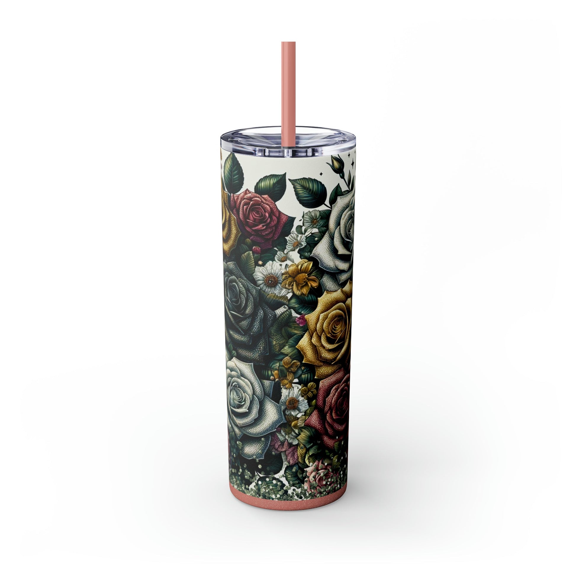 Floral Skull Skinny Tumbler with Straw, 20oz - Moon & Starr Handcrafted Jewelry && More!