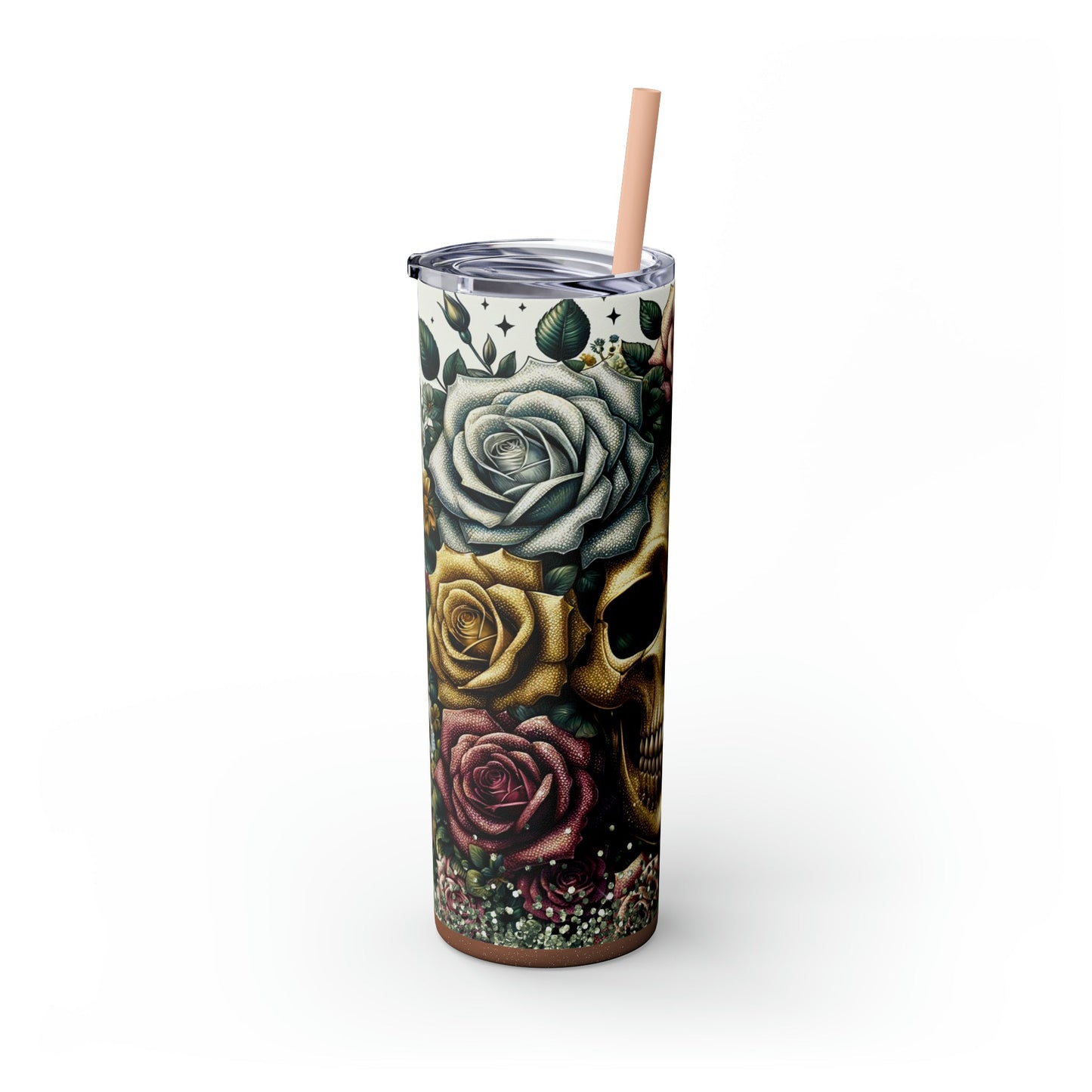 Floral Skull Skinny Tumbler with Straw, 20oz - Moon & Starr Handcrafted Jewelry && More!