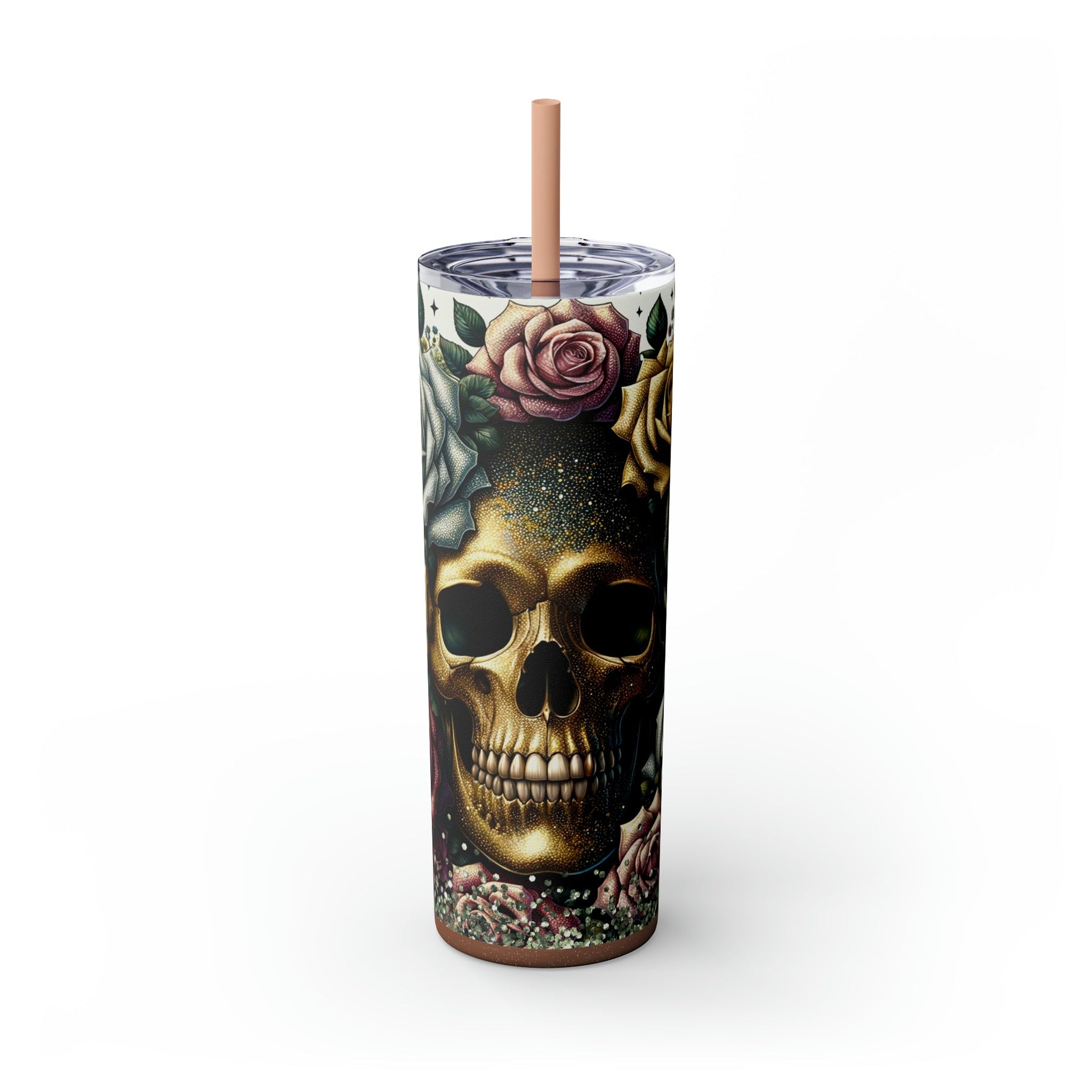 Floral Skull Skinny Tumbler with Straw, 20oz - Moon & Starr Handcrafted Jewelry && More!