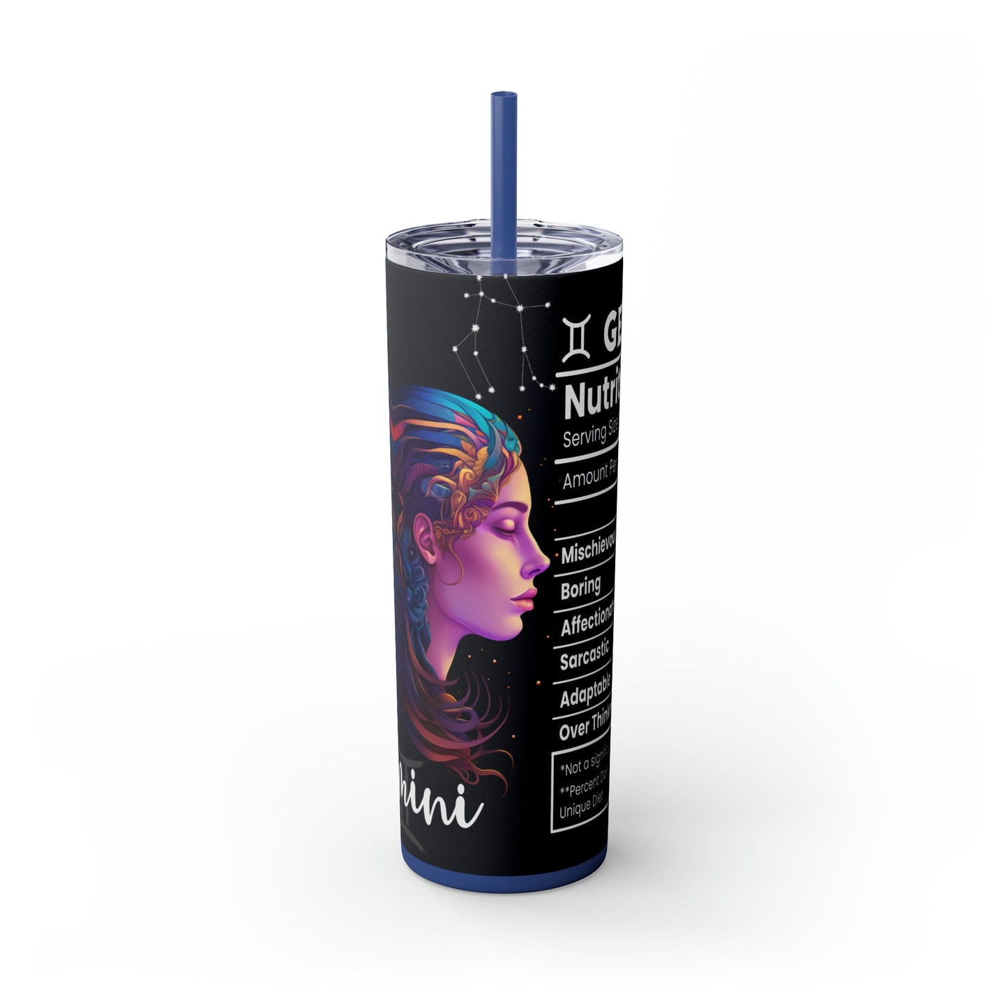 Gemini Nutrition Facts Skinny Tumbler with Straw, 20oz - Moon & Starr Handcrafted Jewelry && More!