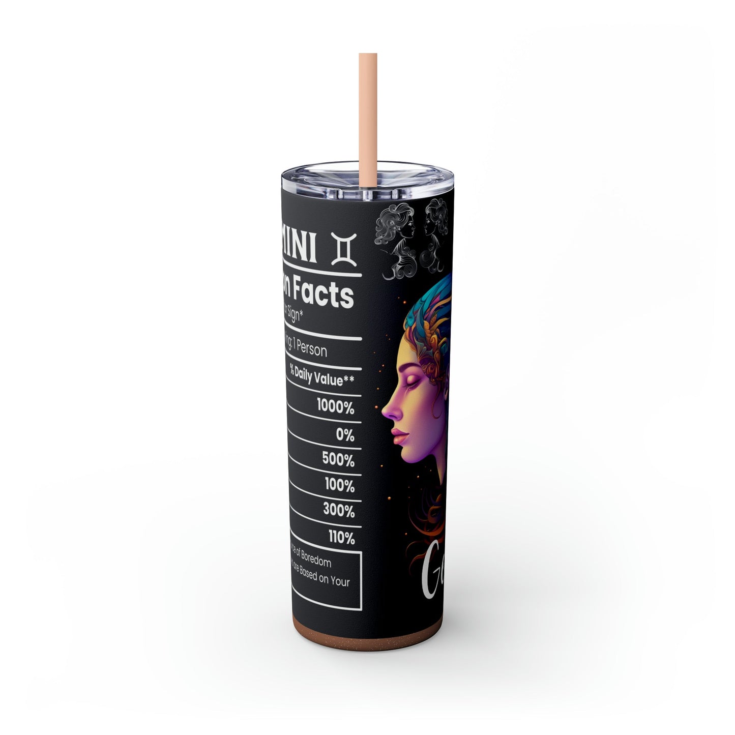 Gemini Nutrition Facts Skinny Tumbler with Straw, 20oz - Moon & Starr Handcrafted Jewelry && More!