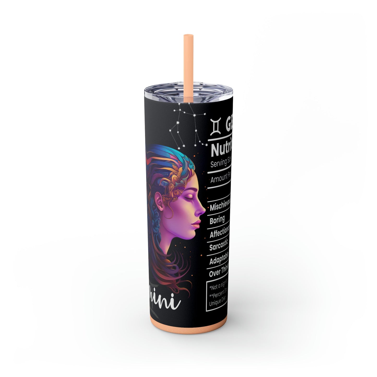 Gemini Nutrition Facts Skinny Tumbler with Straw, 20oz - Moon & Starr Handcrafted Jewelry && More!