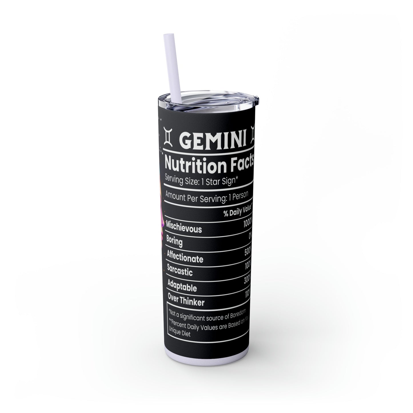 Gemini Nutrition Facts Skinny Tumbler with Straw, 20oz - Moon & Starr Handcrafted Jewelry && More!