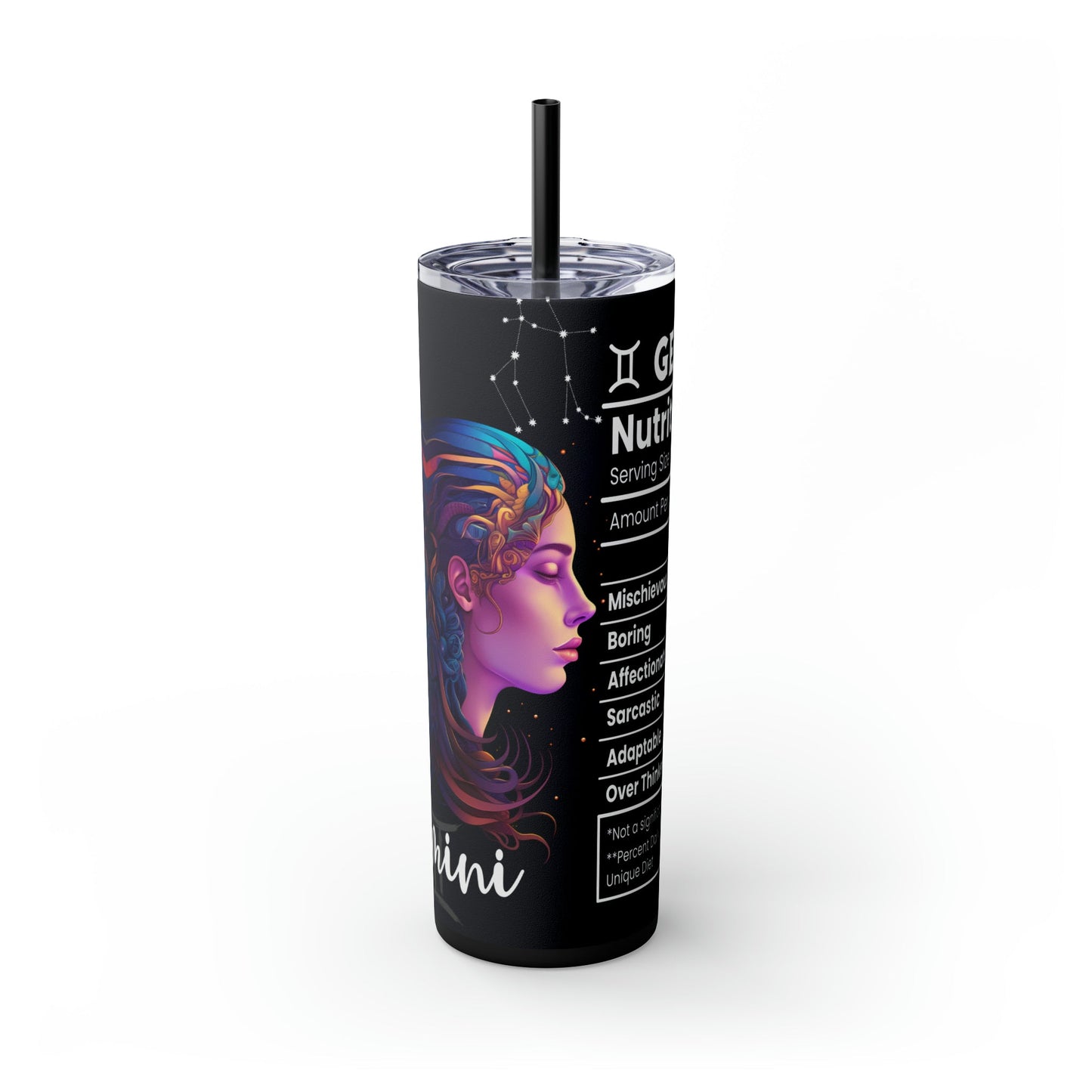 Gemini Nutrition Facts Skinny Tumbler with Straw, 20oz - Moon & Starr Handcrafted Jewelry && More!