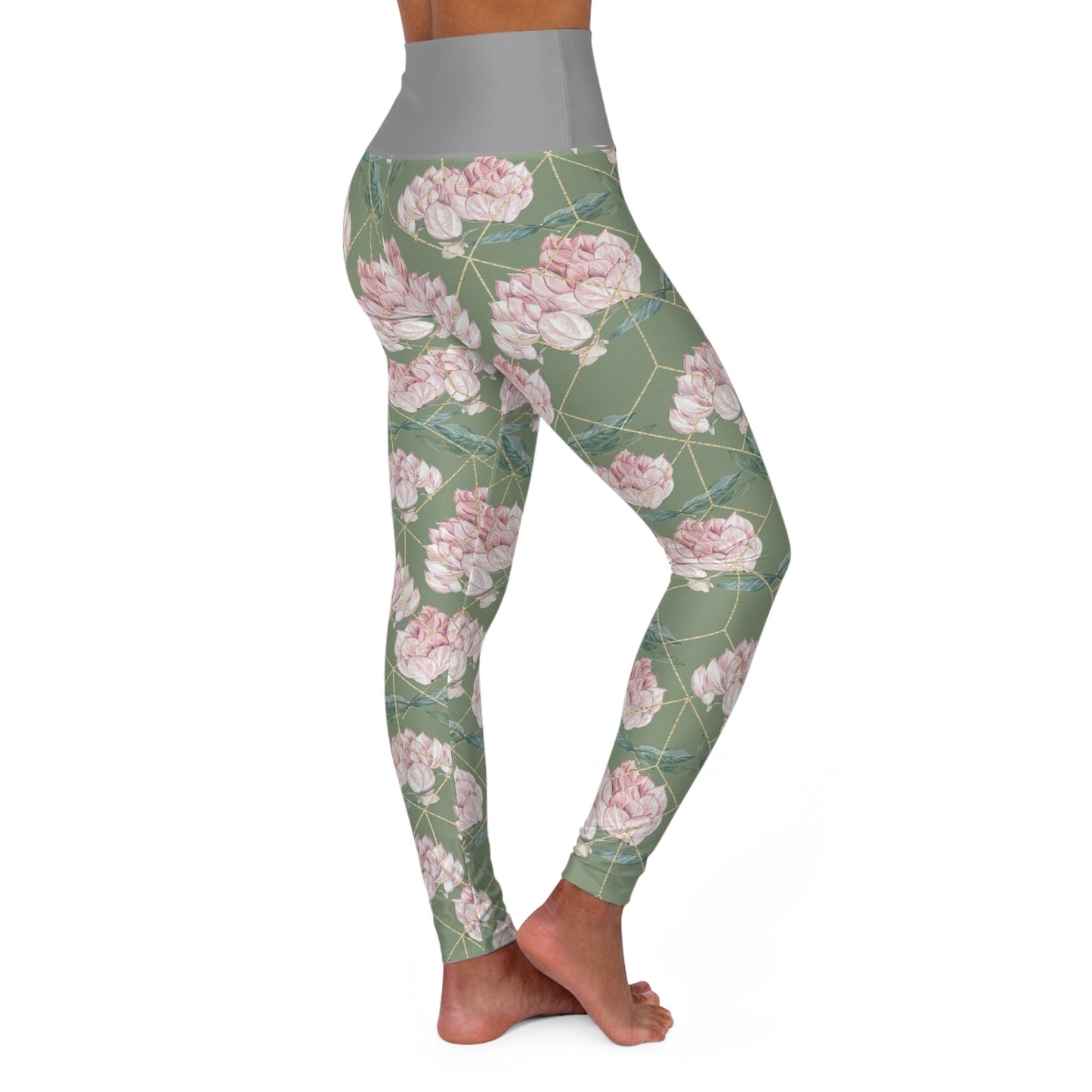 Geometric Roses High Waisted Yoga Leggings (AOP) - Moon & Starr Handcrafted Jewelry && More!