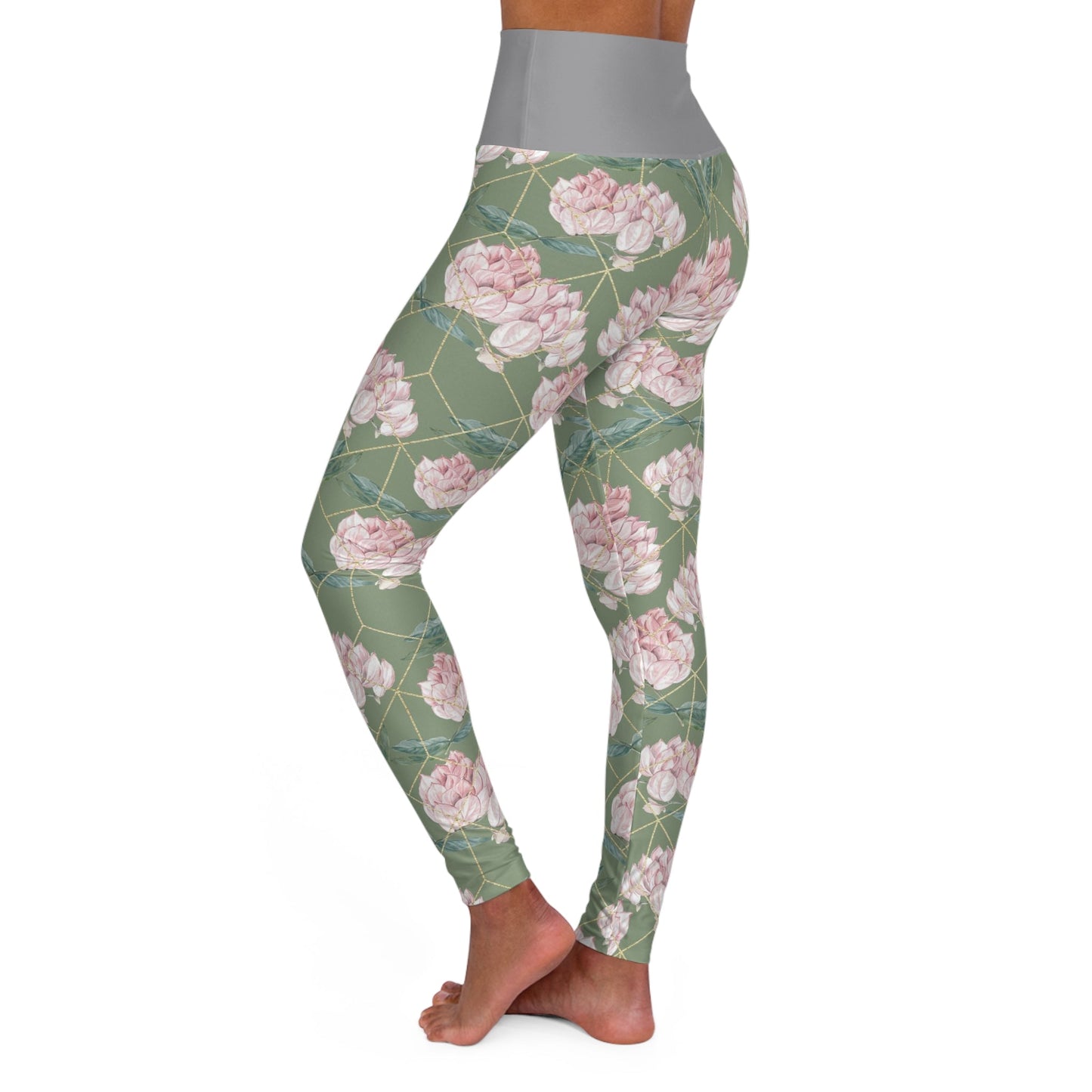 Geometric Roses High Waisted Yoga Leggings (AOP) - Moon & Starr Handcrafted Jewelry && More!