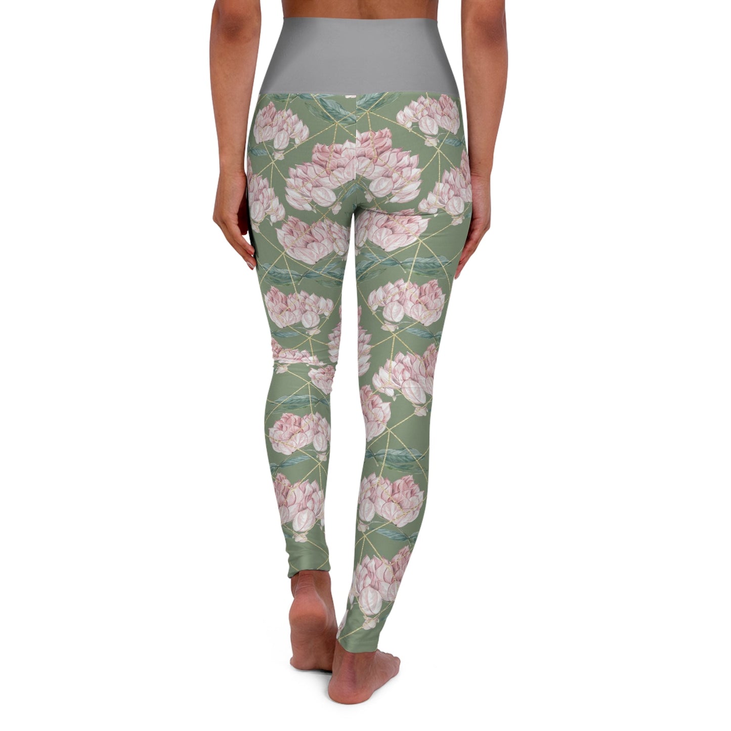 Geometric Roses High Waisted Yoga Leggings (AOP) - Moon & Starr Handcrafted Jewelry && More!