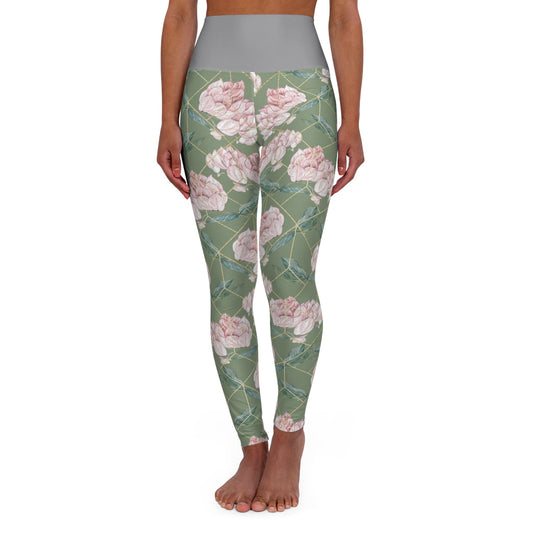 Geometric Roses High Waisted Yoga Leggings (AOP) - Moon & Starr Handcrafted Jewelry && More!