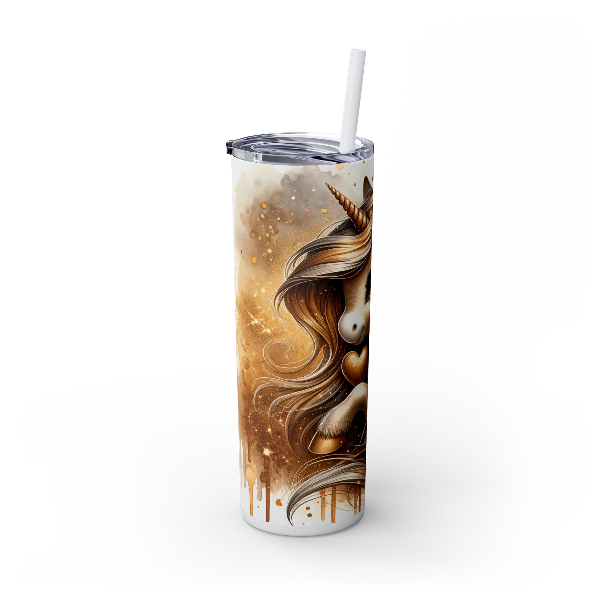 Golden Unicorn Skinny Tumbler with Straw, 20oz - Moon & Starr Handcrafted Jewelry && More!
