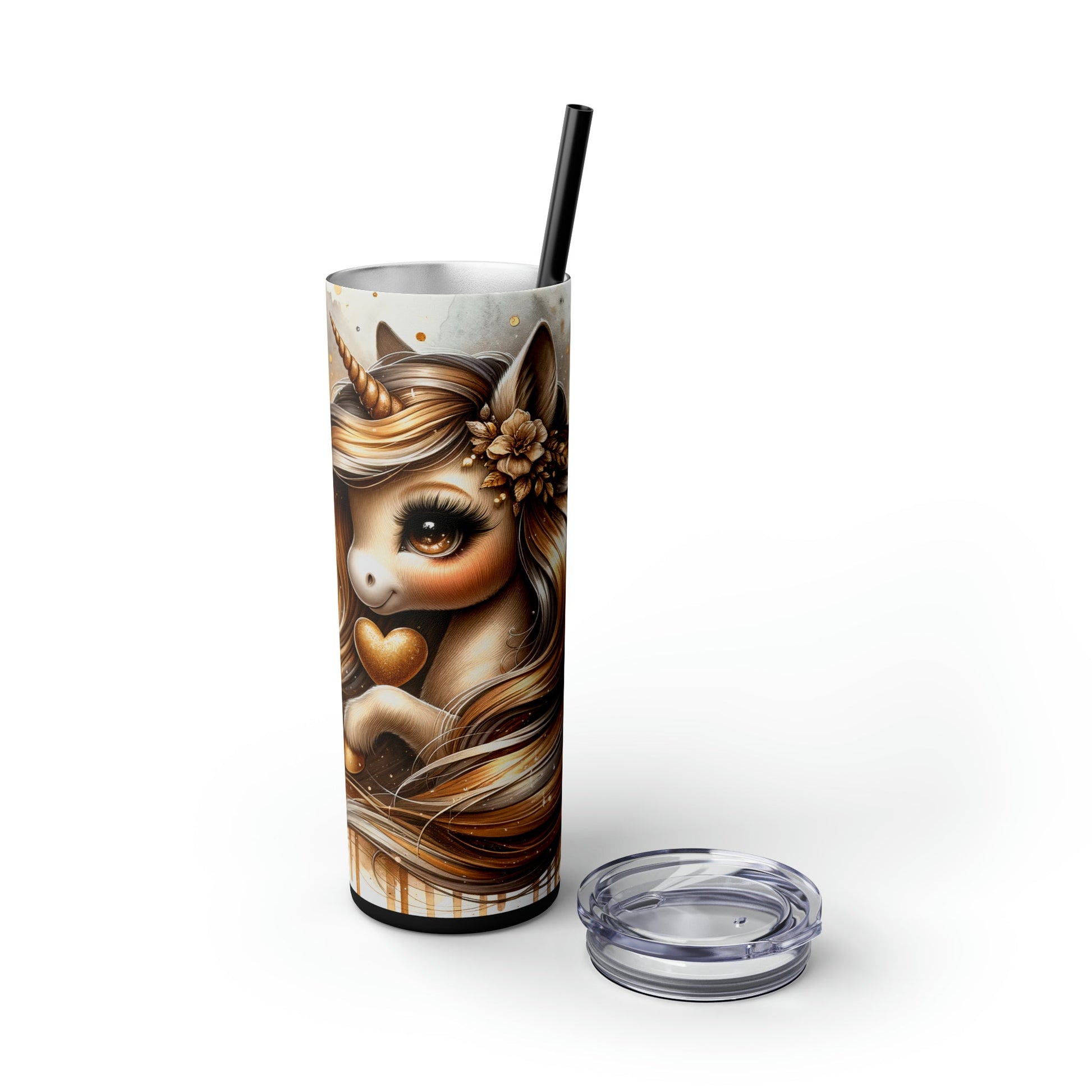 Golden Unicorn Skinny Tumbler with Straw, 20oz - Moon & Starr Handcrafted Jewelry && More!
