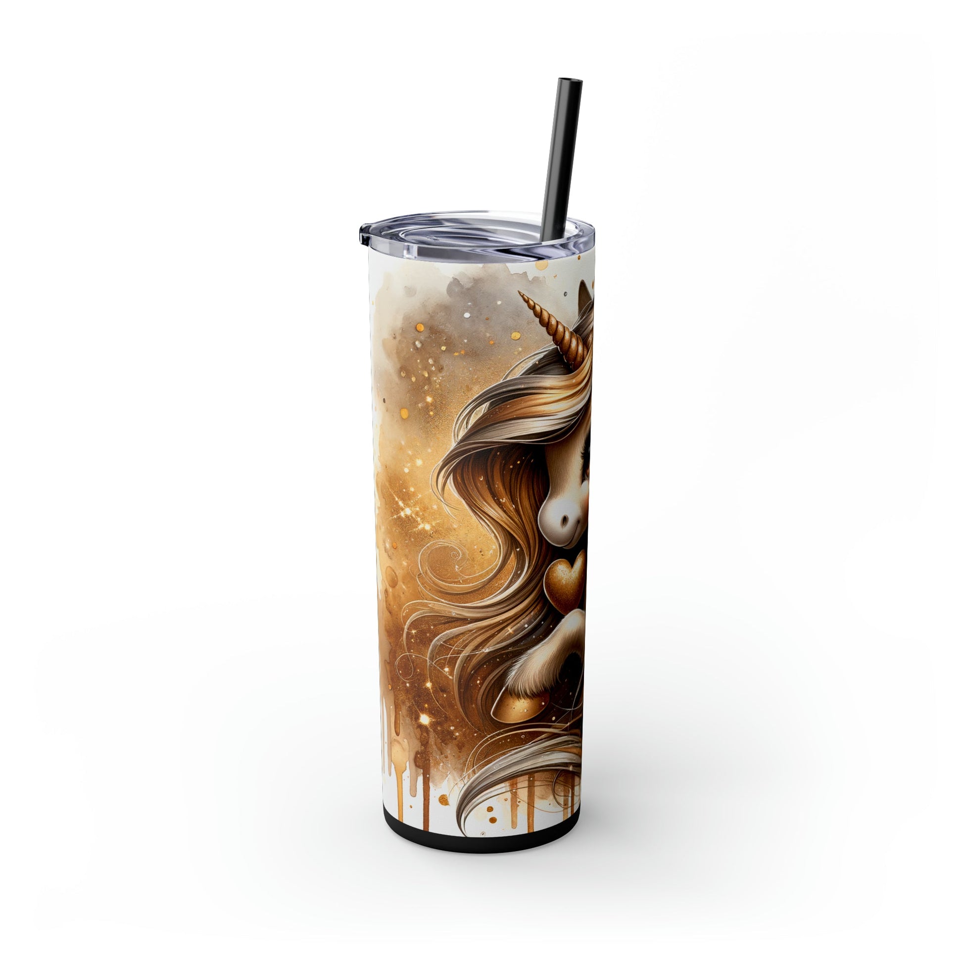 Golden Unicorn Skinny Tumbler with Straw, 20oz - Moon & Starr Handcrafted Jewelry && More!
