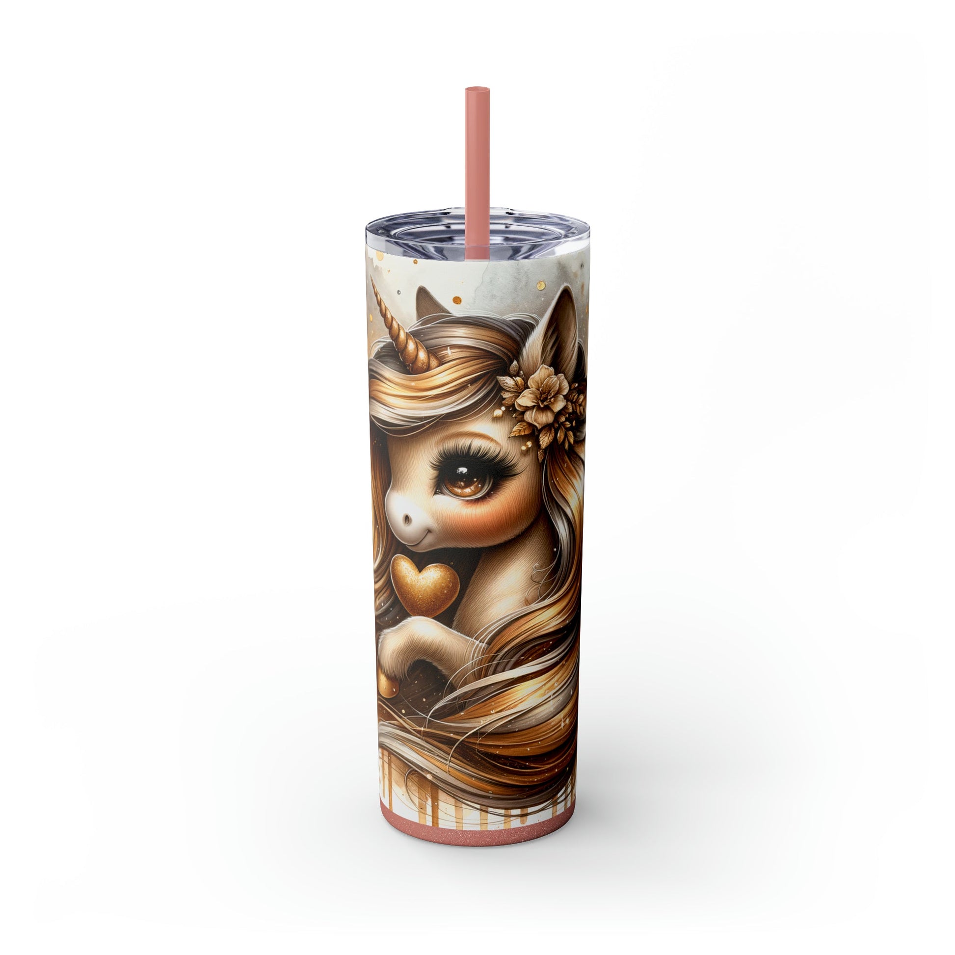 Golden Unicorn Skinny Tumbler with Straw, 20oz - Moon & Starr Handcrafted Jewelry && More!