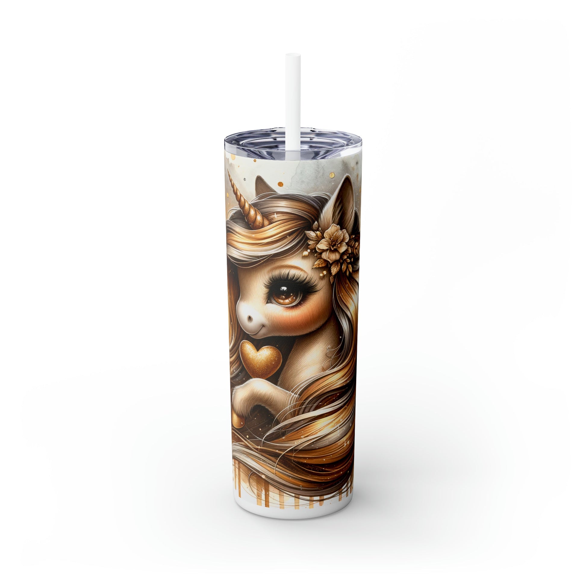 Golden Unicorn Skinny Tumbler with Straw, 20oz - Moon & Starr Handcrafted Jewelry && More!