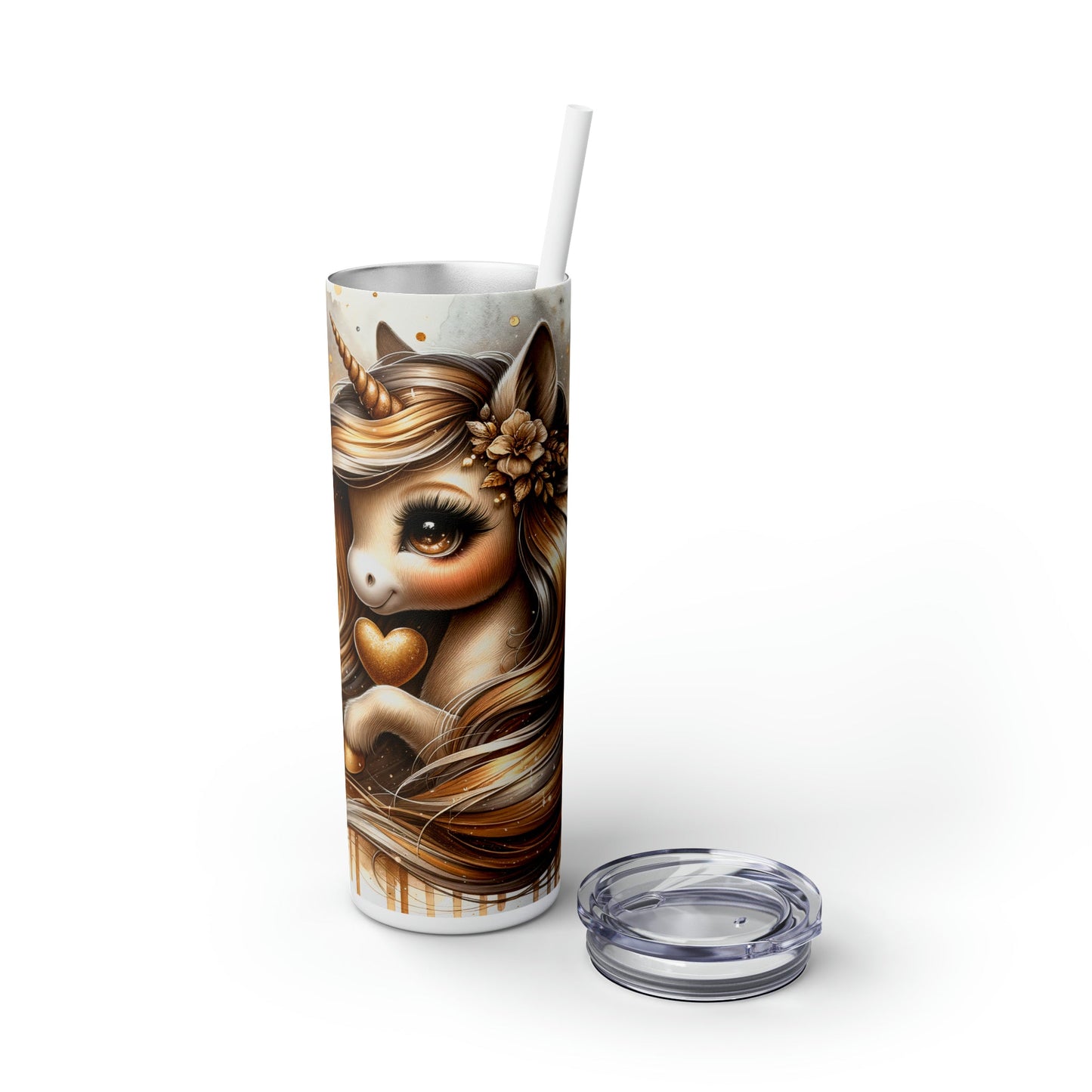 Golden Unicorn Skinny Tumbler with Straw, 20oz - Moon & Starr Handcrafted Jewelry && More!