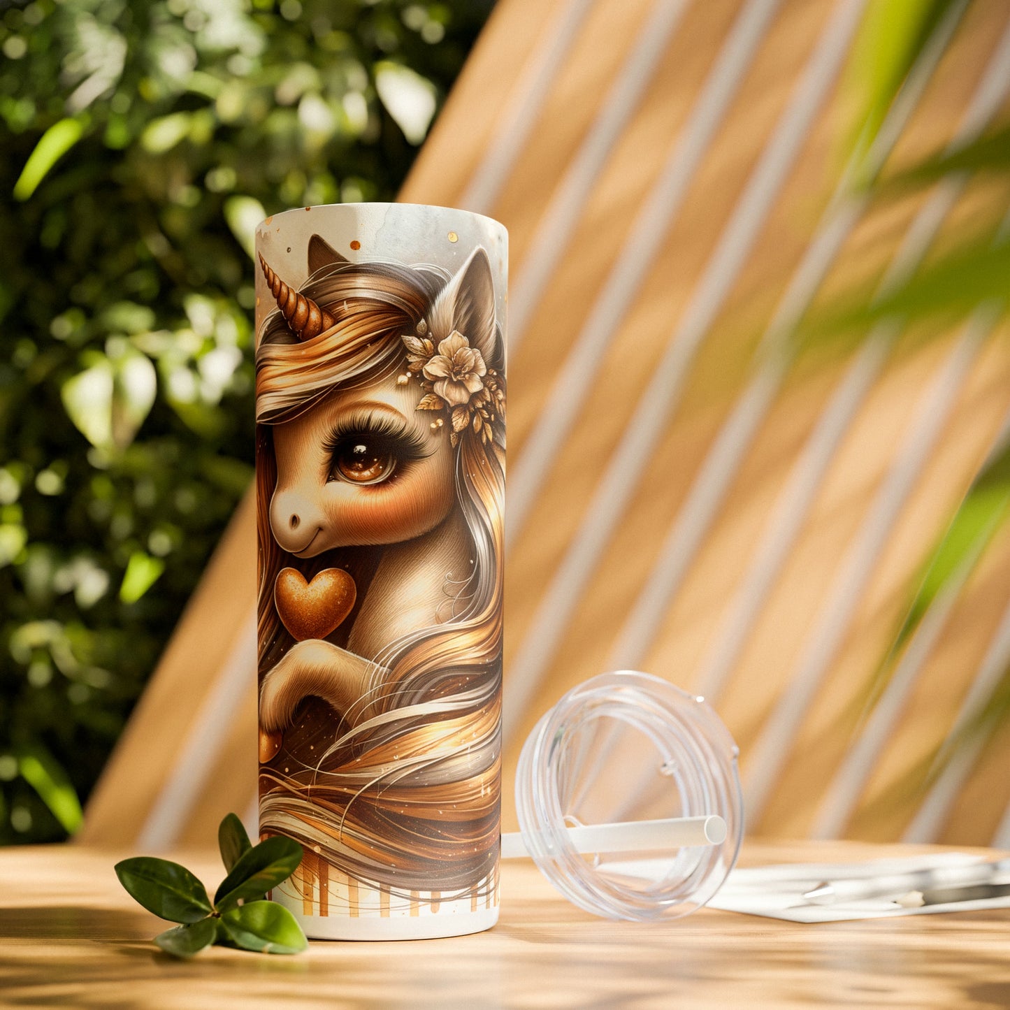 Golden Unicorn Skinny Tumbler with Straw, 20oz - Moon & Starr Handcrafted Jewelry && More!