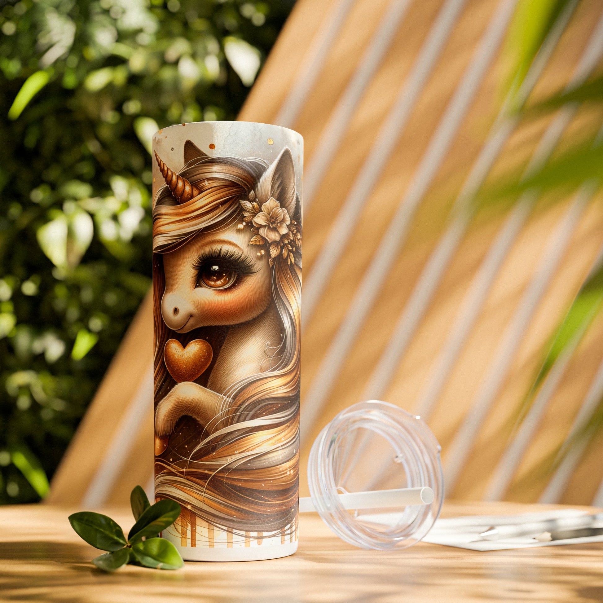Golden Unicorn Skinny Tumbler with Straw, 20oz - Moon & Starr Handcrafted Jewelry && More!