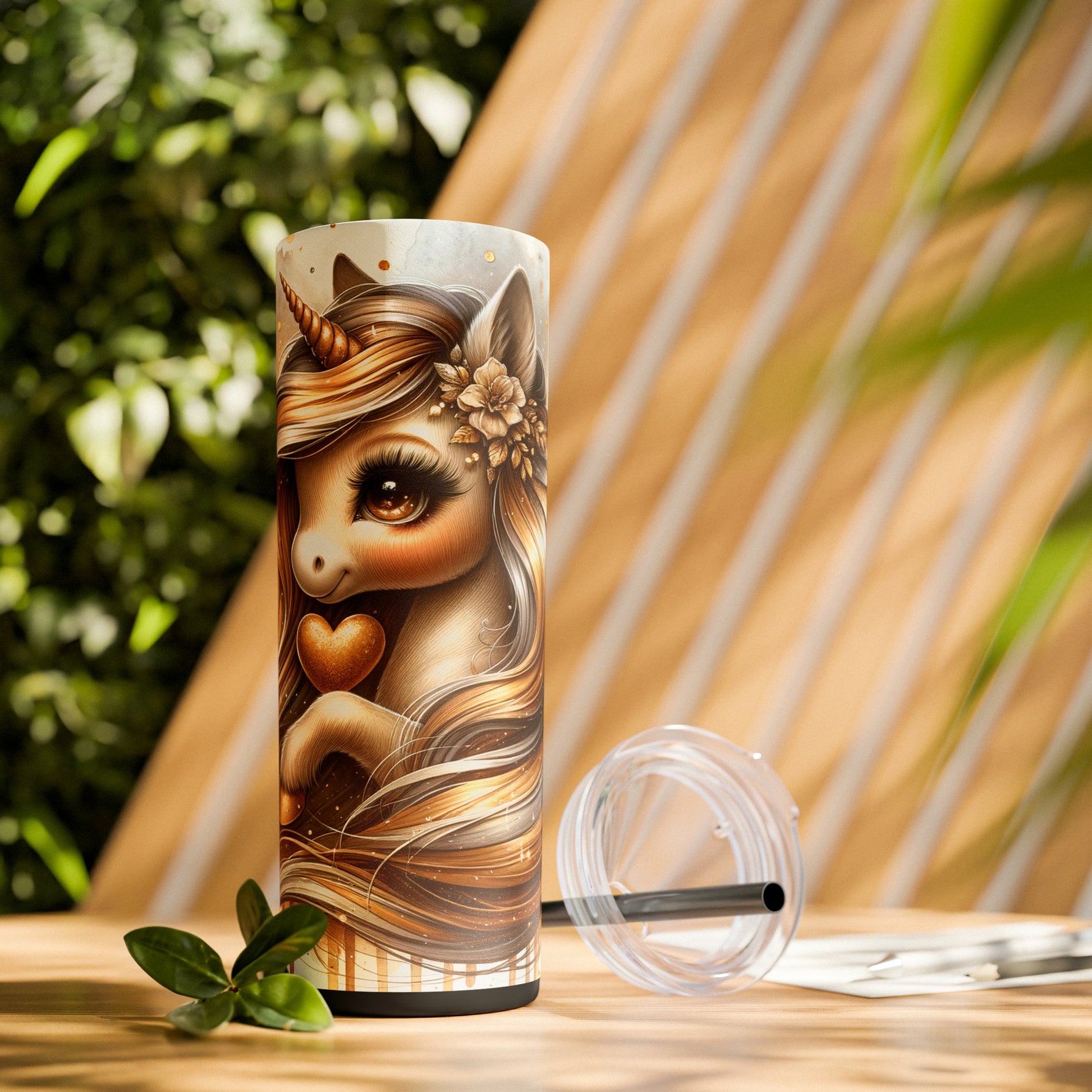 Golden Unicorn Skinny Tumbler with Straw, 20oz - Moon & Starr Handcrafted Jewelry && More!