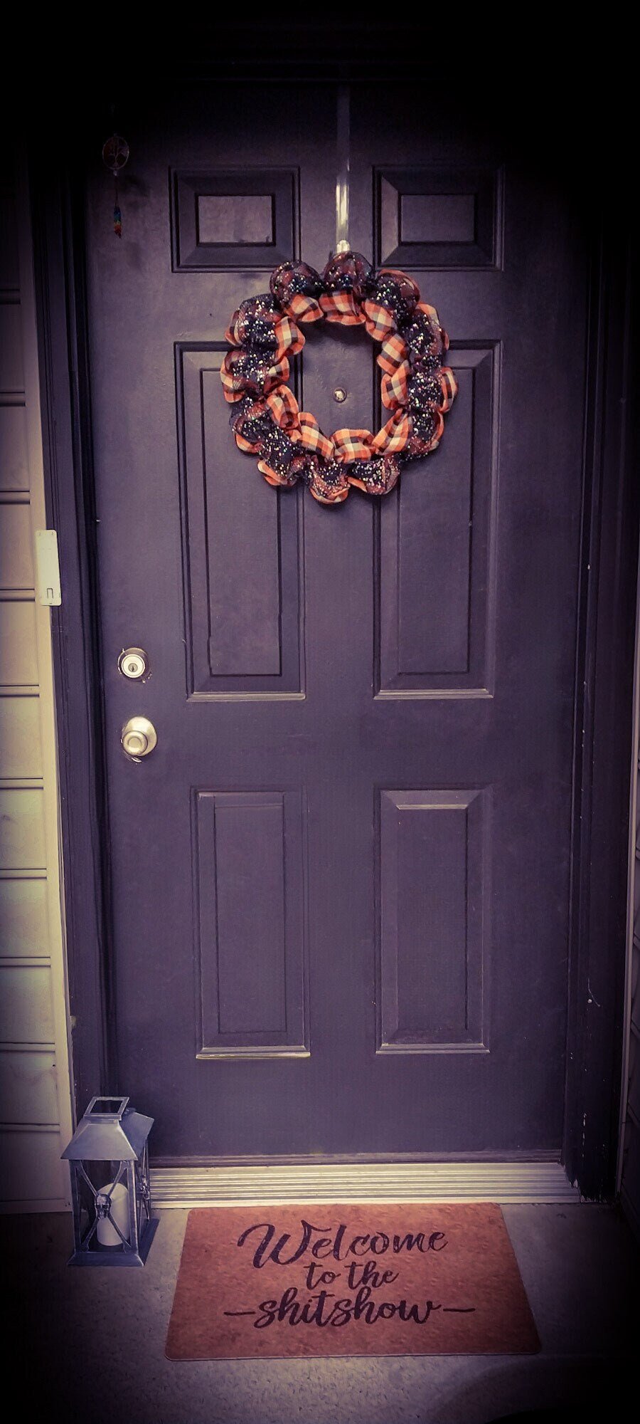 Handcrafted Sparkly Autumn Wreath - Black, Orange, White Plaid Ribbon, Fall Home Door Decor, Ribbon Wreath - Moon & Starr Handcrafted Jewelry && More!