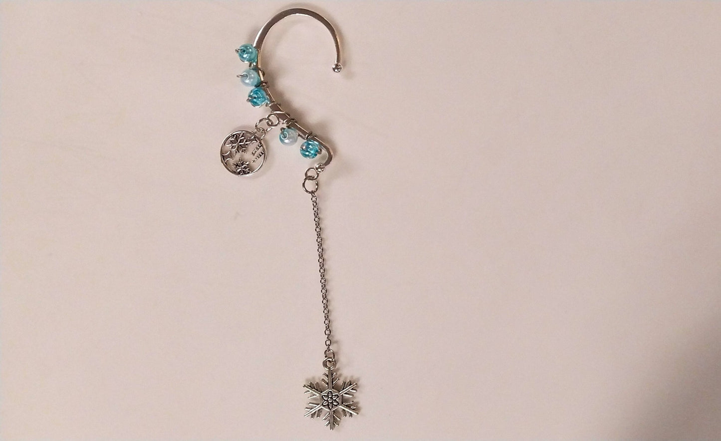 Handmade Beaded and wire wrapped snowflake ear cuff for girls and women - Moon & Starr Handcrafted Jewelry && More!